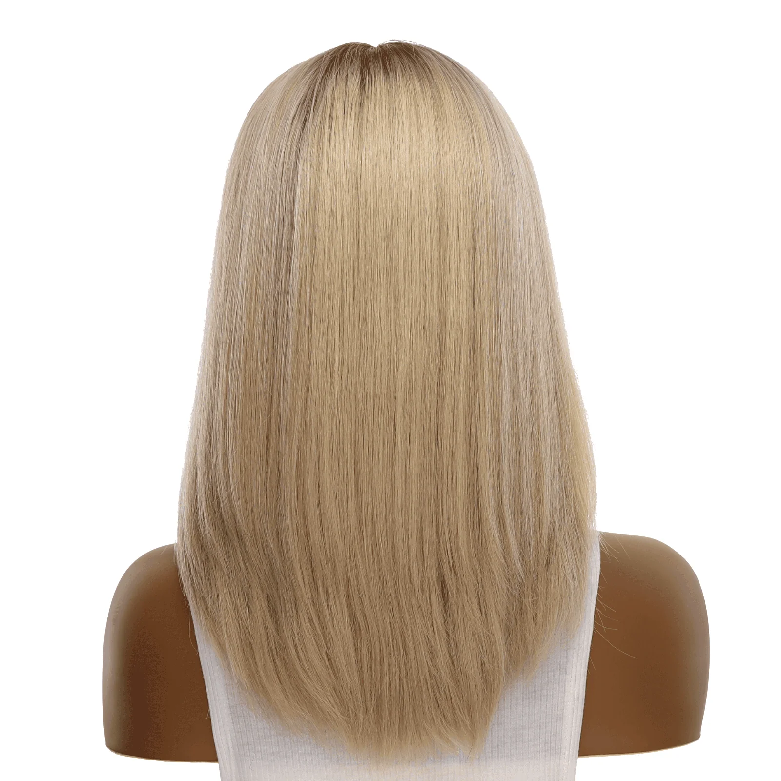 16" Ponytail Silk Part Wig Beige Blonde - Image 3
