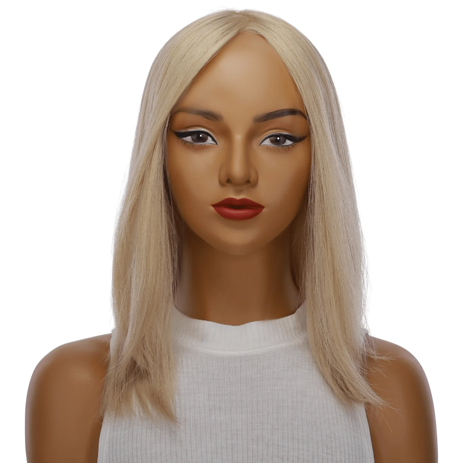 16" Ponytail Silk Part Wig Beige Blonde w/ No Rooting - Image 2