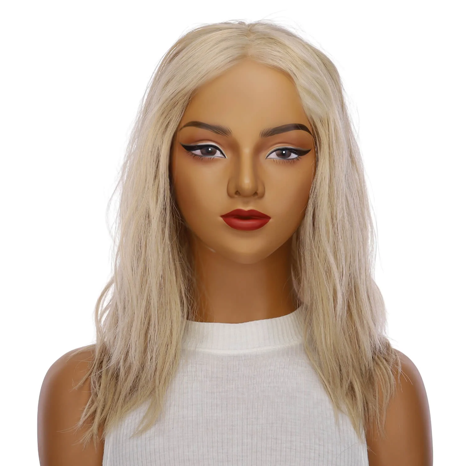 16" Ponytail Silk Part Wig Beige Blonde w/ No Rooting Wavy - Image 2