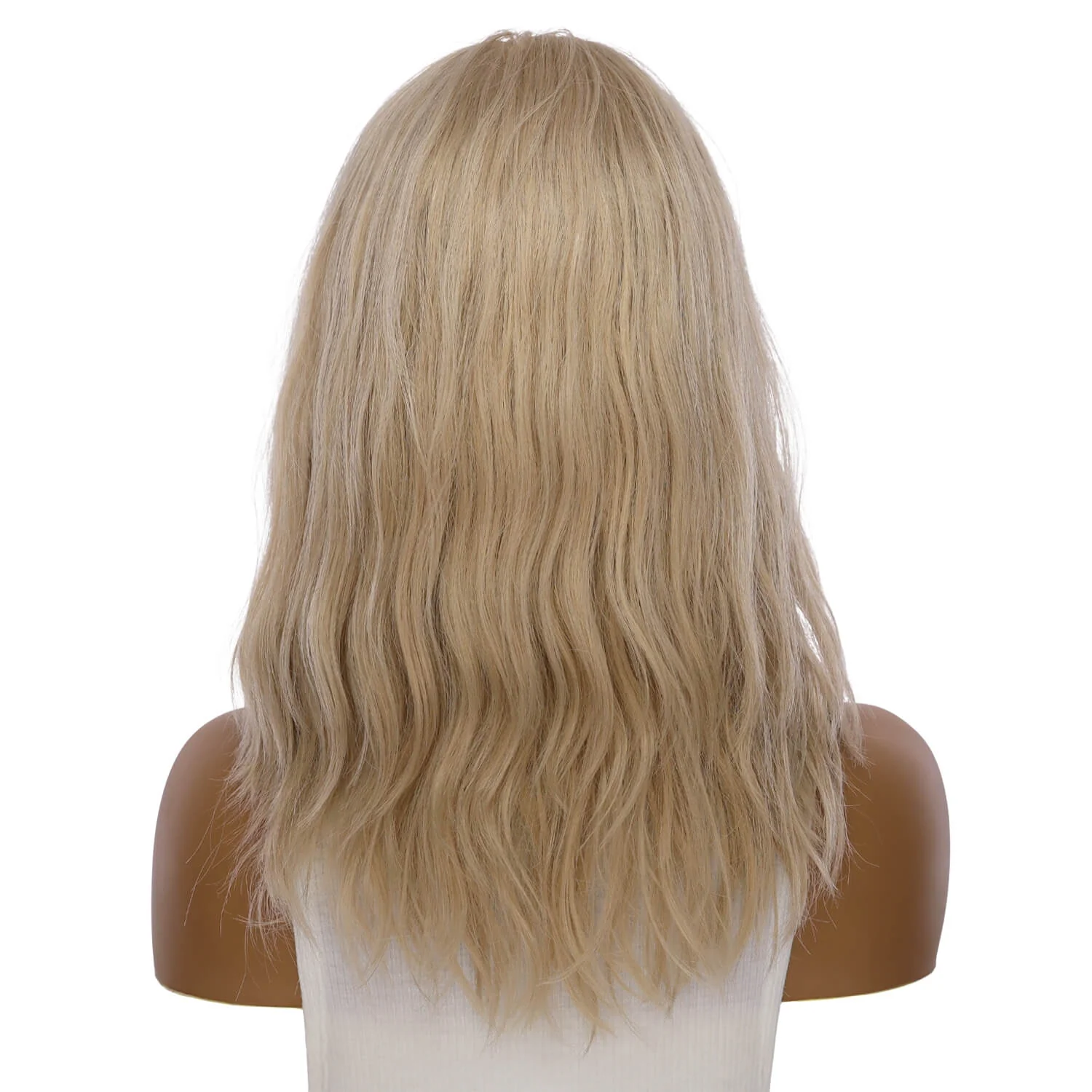 16" Ponytail Silk Part Wig Beige Blonde w/ No Rooting Wavy - Image 3