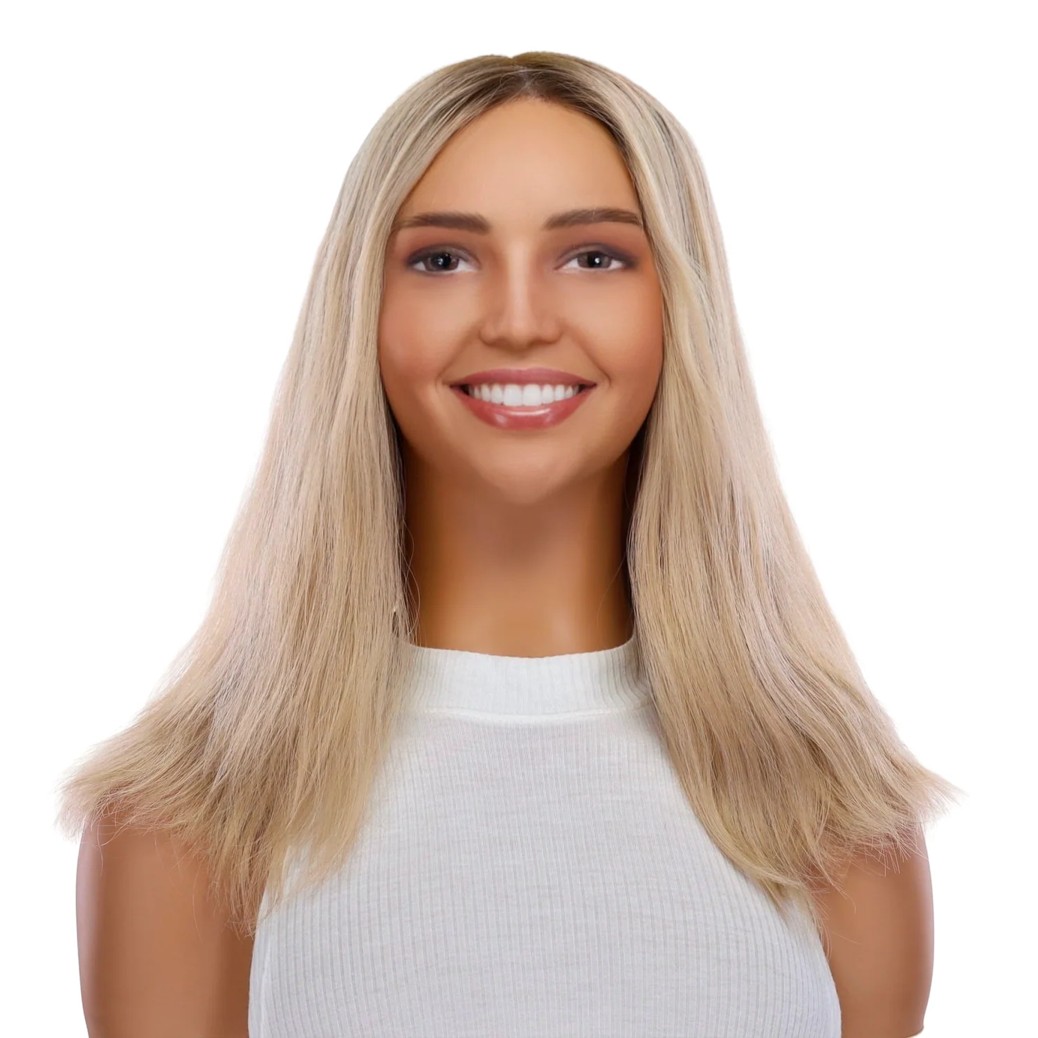 16" Ponytail Silk Part Wig Beige Blonde Wavy - Image 2