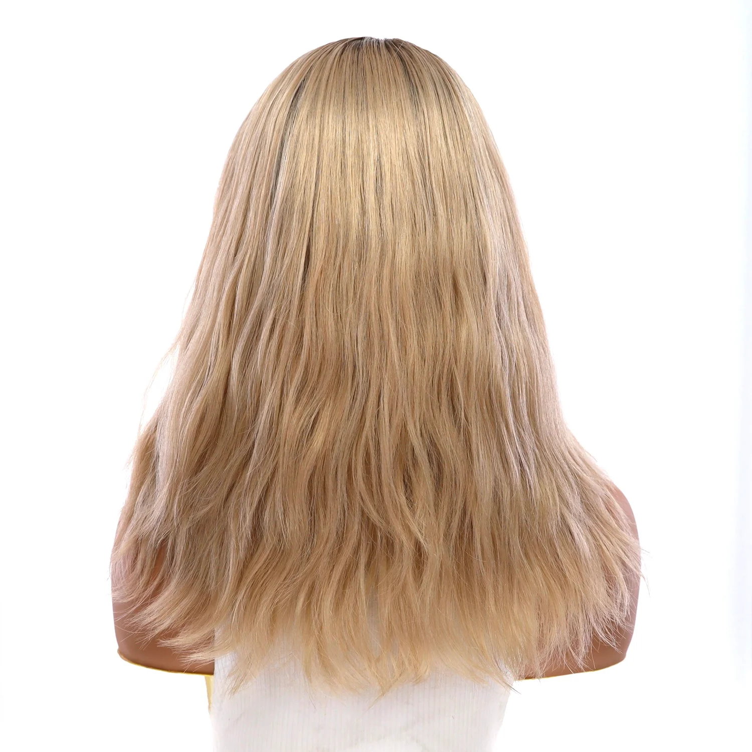 16" Ponytail Silk Part Wig Beige Blonde Wavy - Image 3