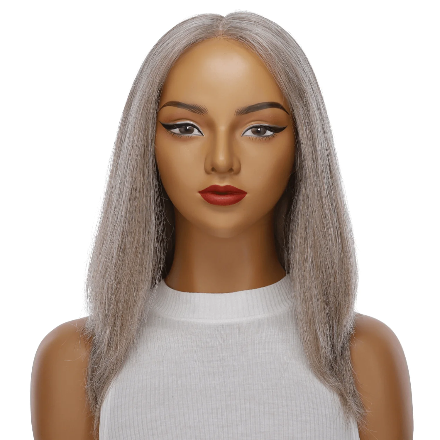 16" Ponytail Silk Part Wig Champagne Grey - Image 2