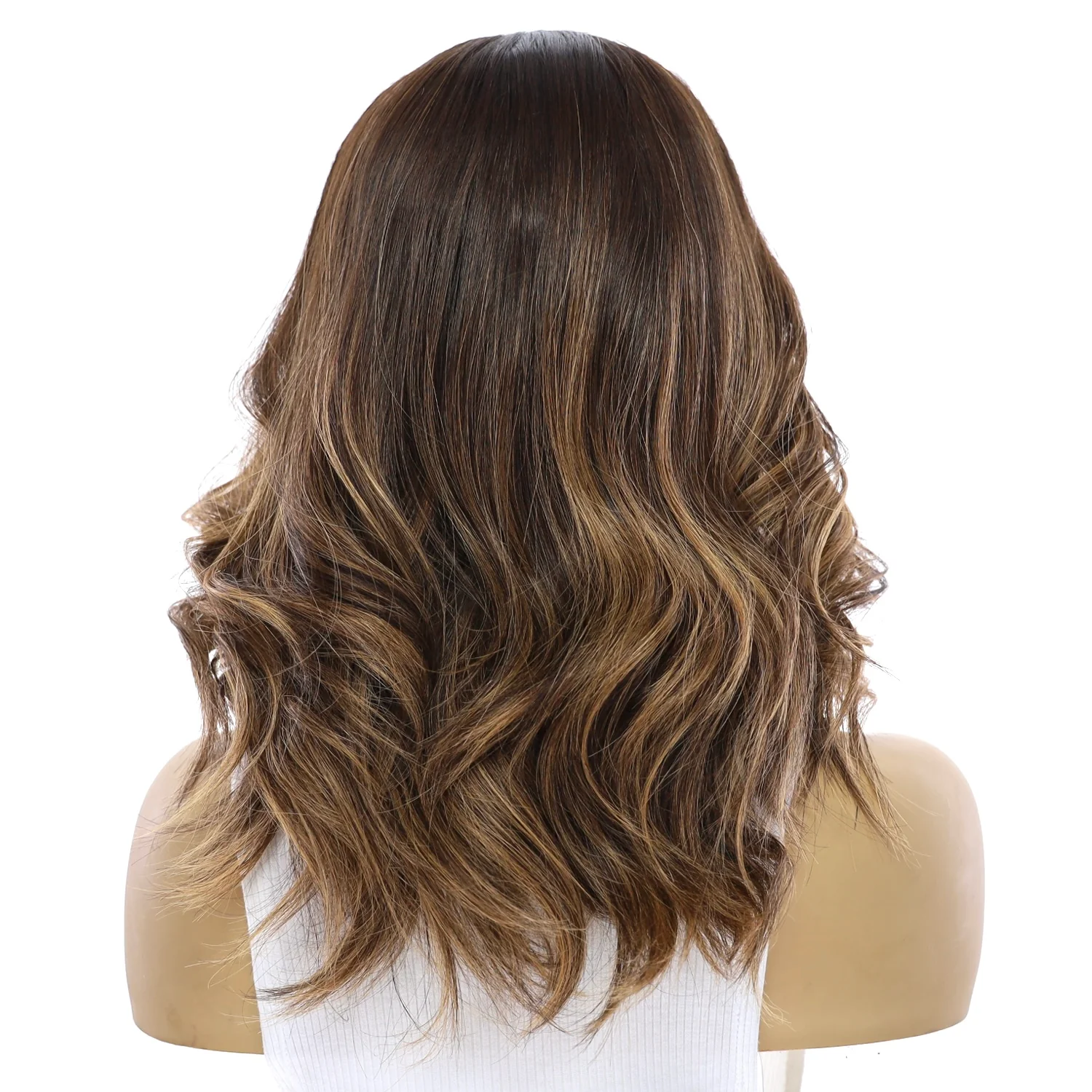 16" Ponytail Silk Part Wig Dark Brown Balayage - Image 3