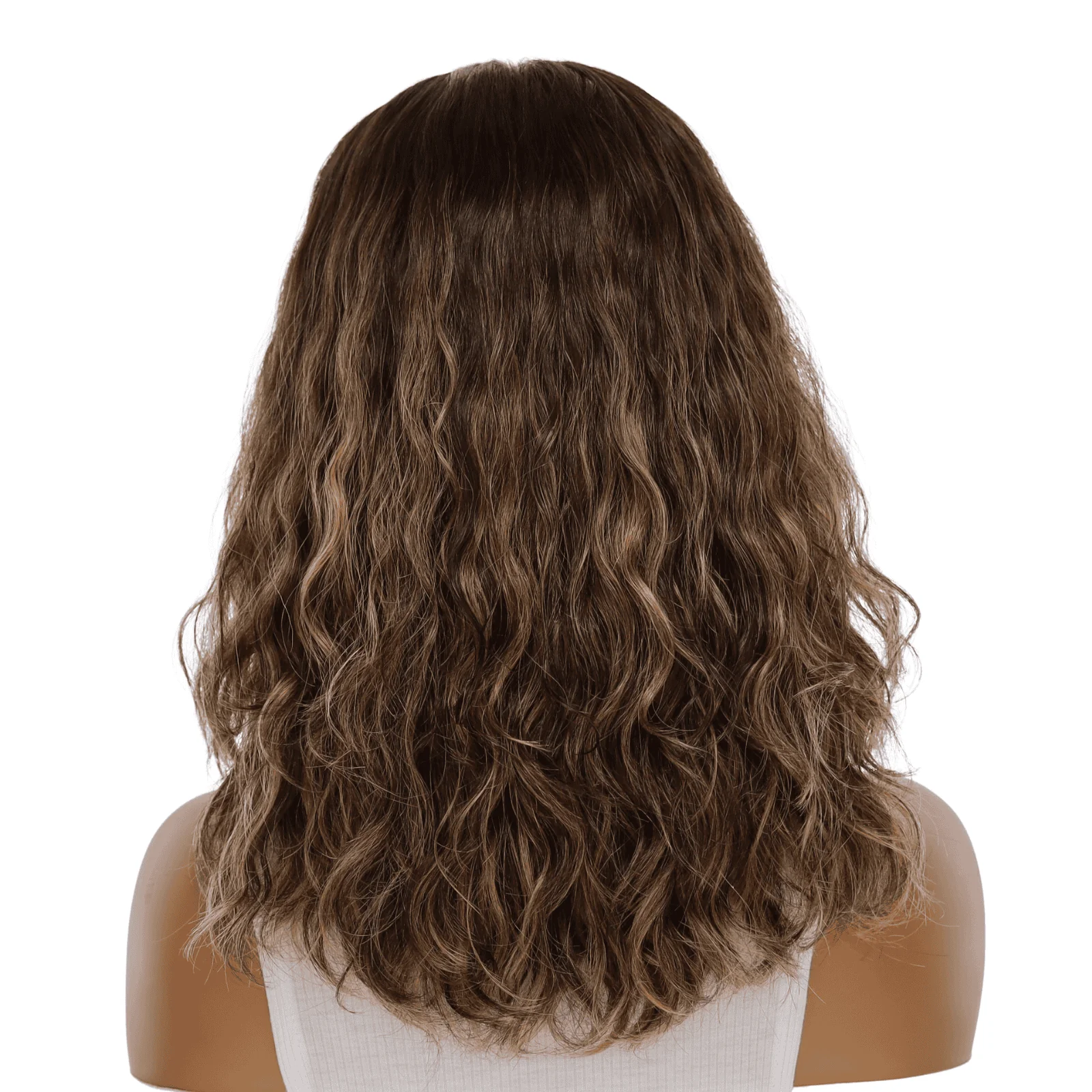 16" Ponytail Silk Part Wig Dark Brown Balayage Wavy - Image 3