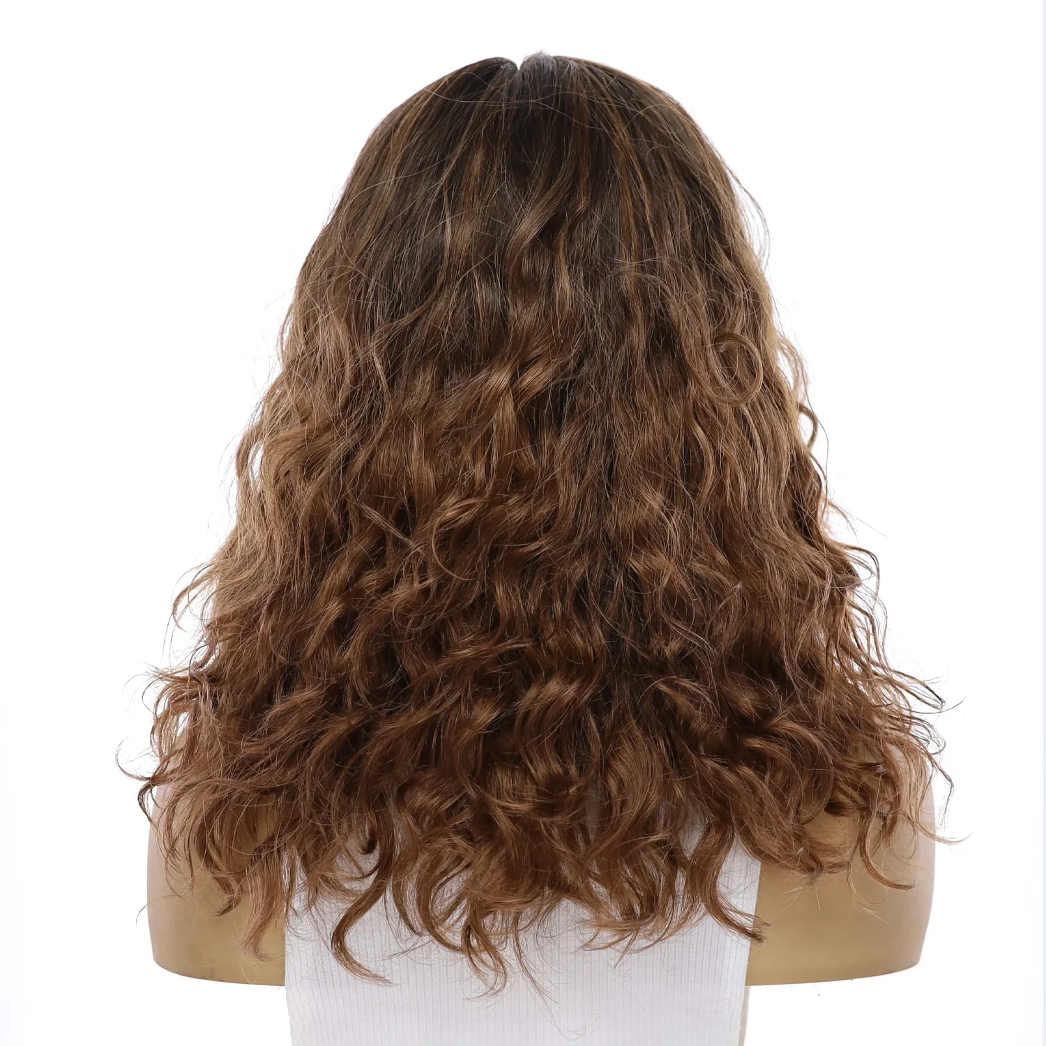 16" Ponytail Silk Part Wig Dark Brown Ombre Wavy - Image 3