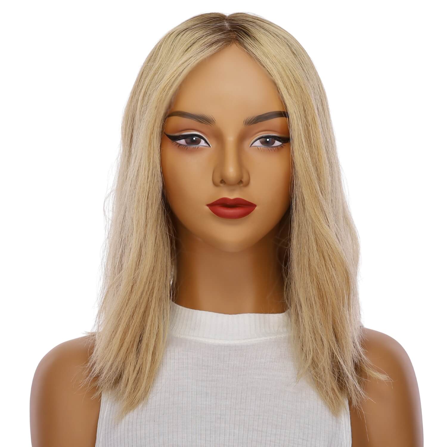 16" Ponytail Silk Part Wig Golden Blonde Wavy - Image 2