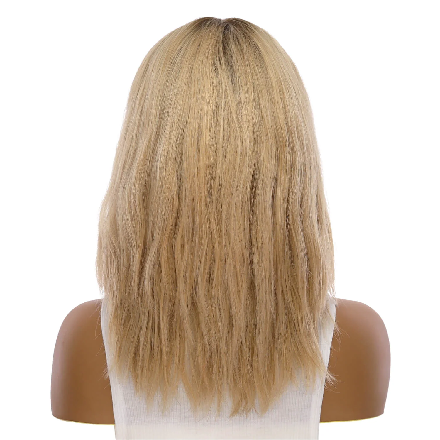 16" Ponytail Silk Part Wig Golden Blonde Wavy - Image 3
