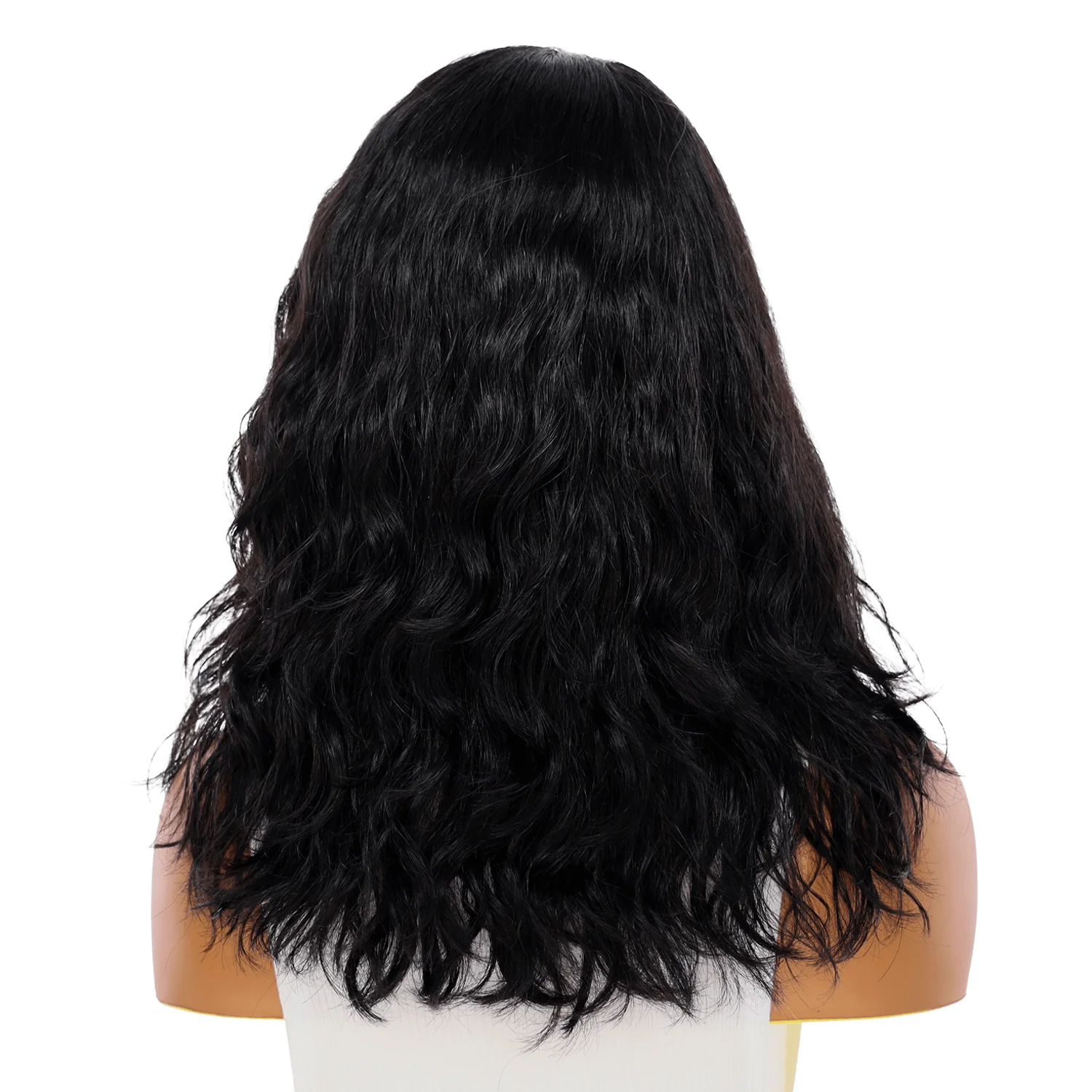 16" Ponytail Silk Part Wig Jet Black Wavy - Image 3