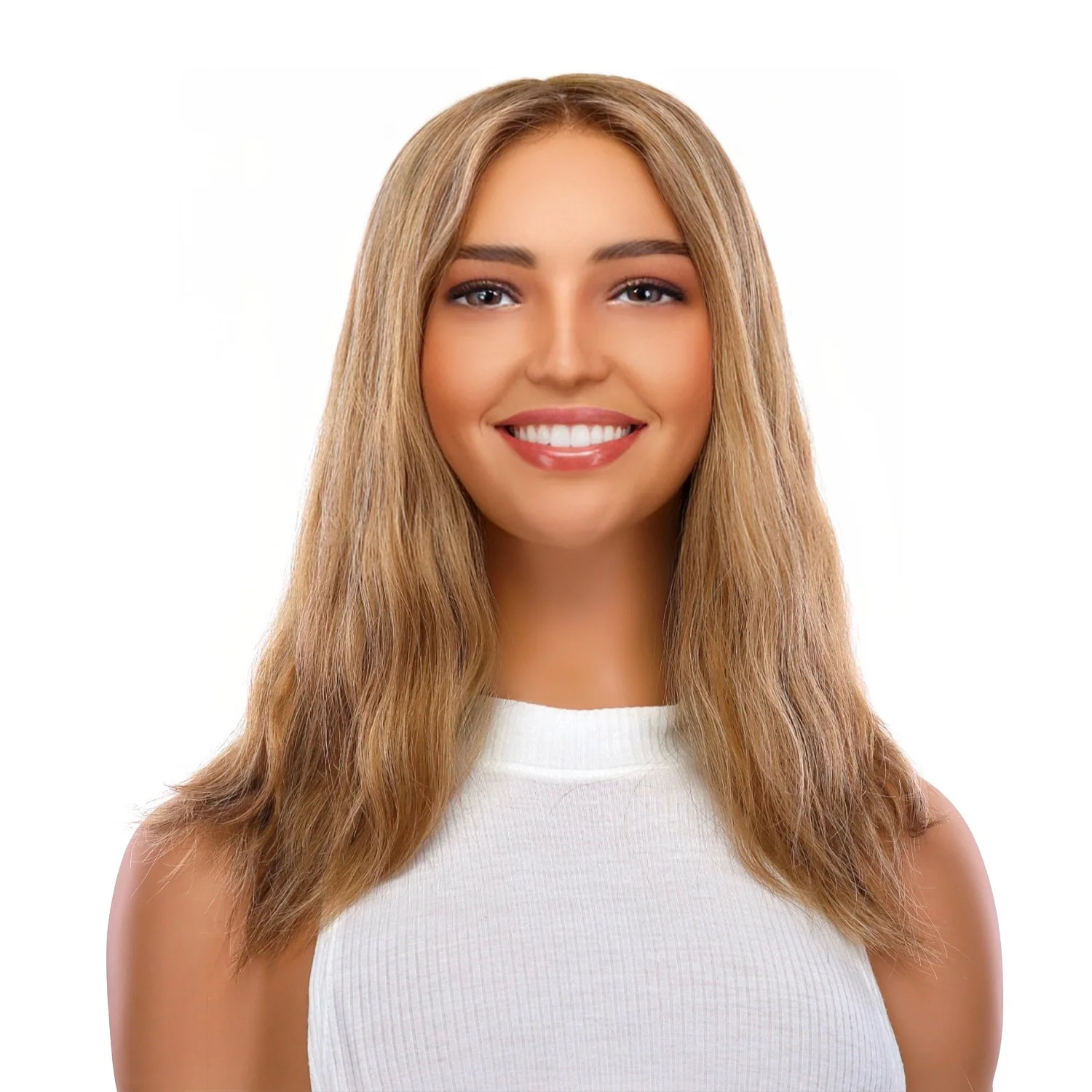 16" Ponytail Silk Part Wig Medium Blonde Wavy - Image 2