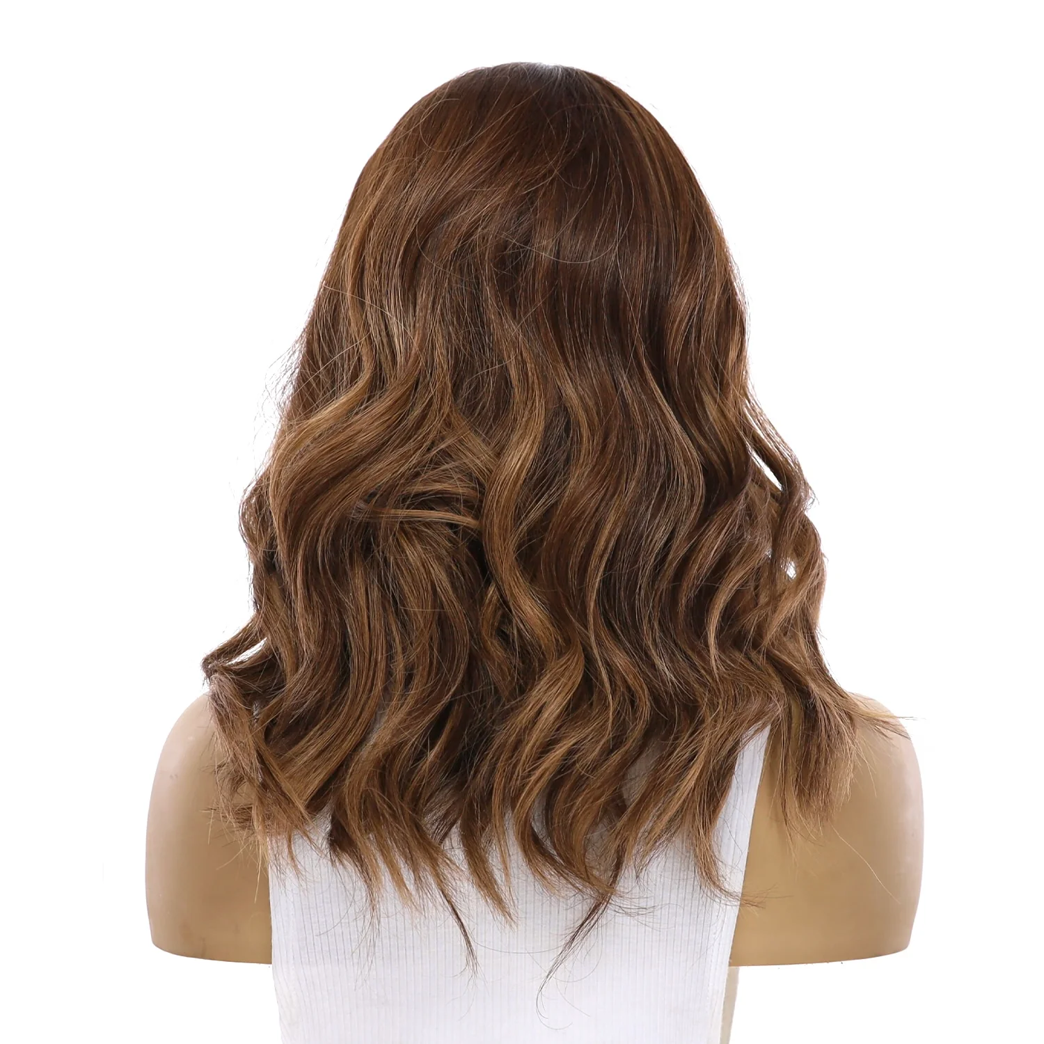 16" Ponytail Silk Part Wig Medium Brown Balayage - Image 3