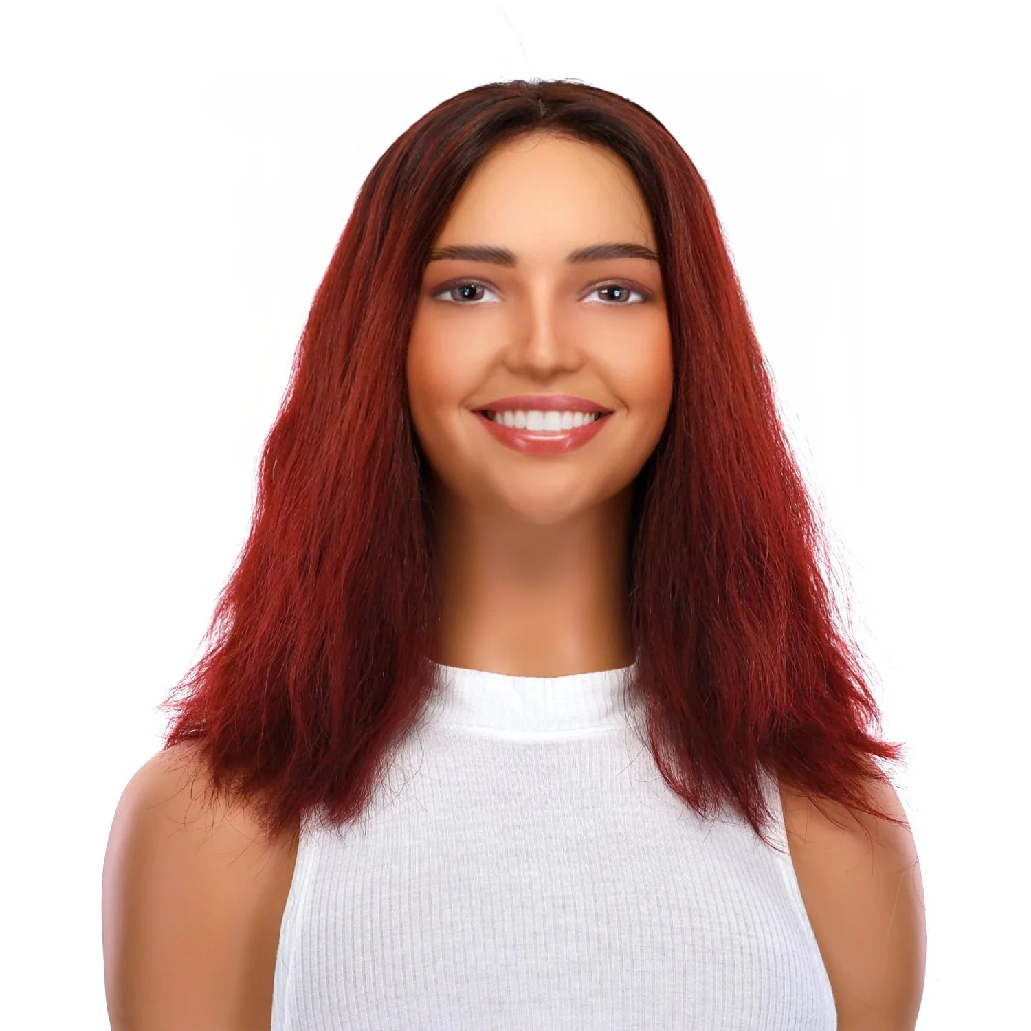16" Ponytail Silk Part Wig Merlot Red Wavy - Image 2