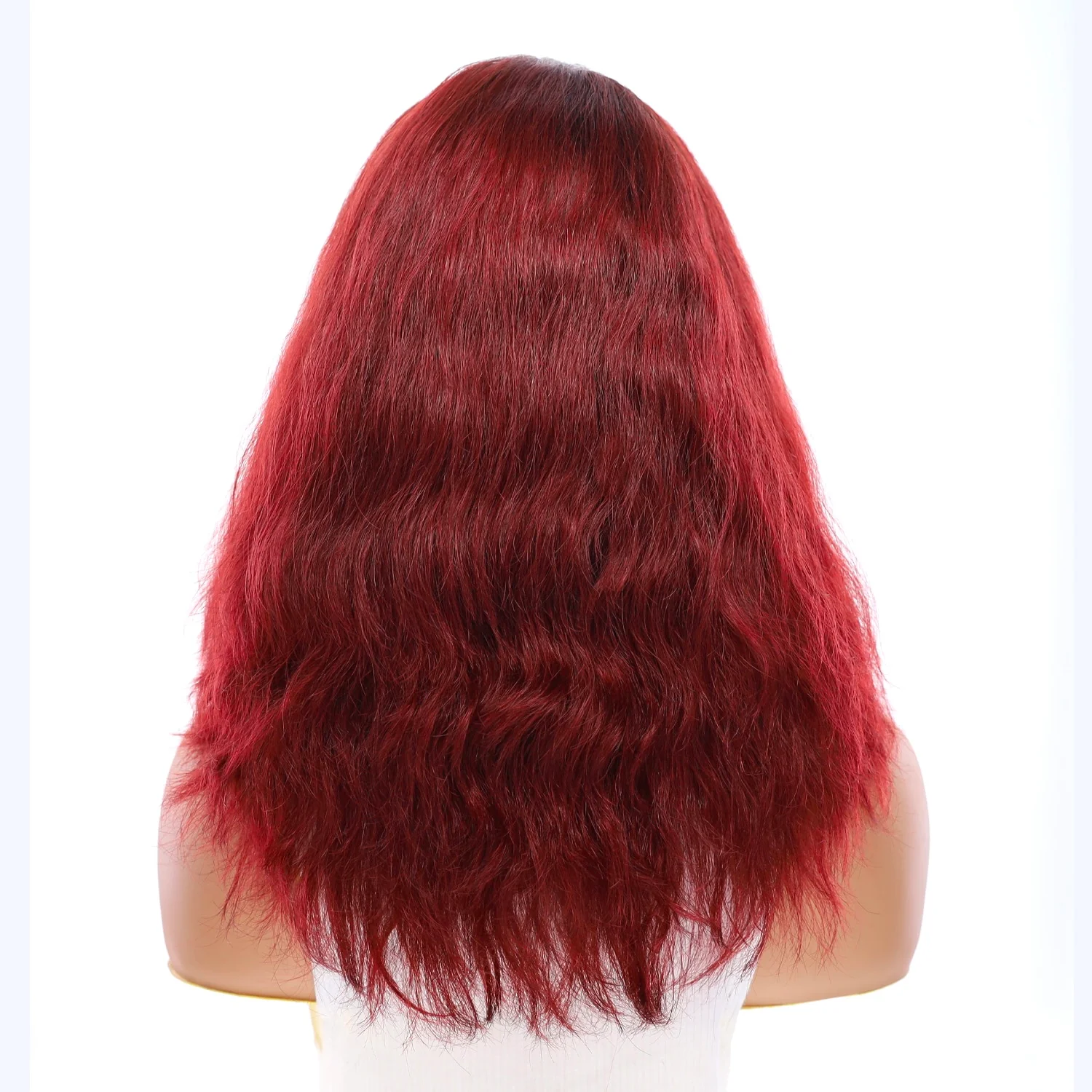 16" Ponytail Silk Part Wig Merlot Red Wavy - Image 3