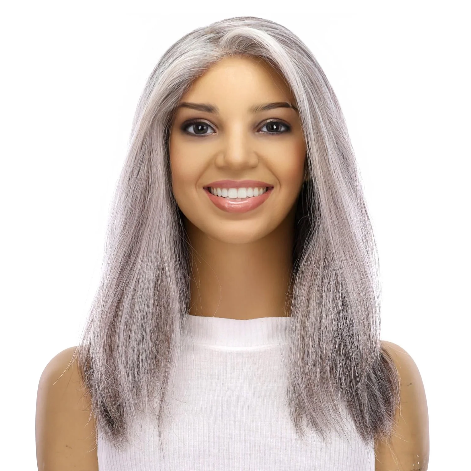 16" Ponytail Silk Part Wig Silver Fox - Image 2