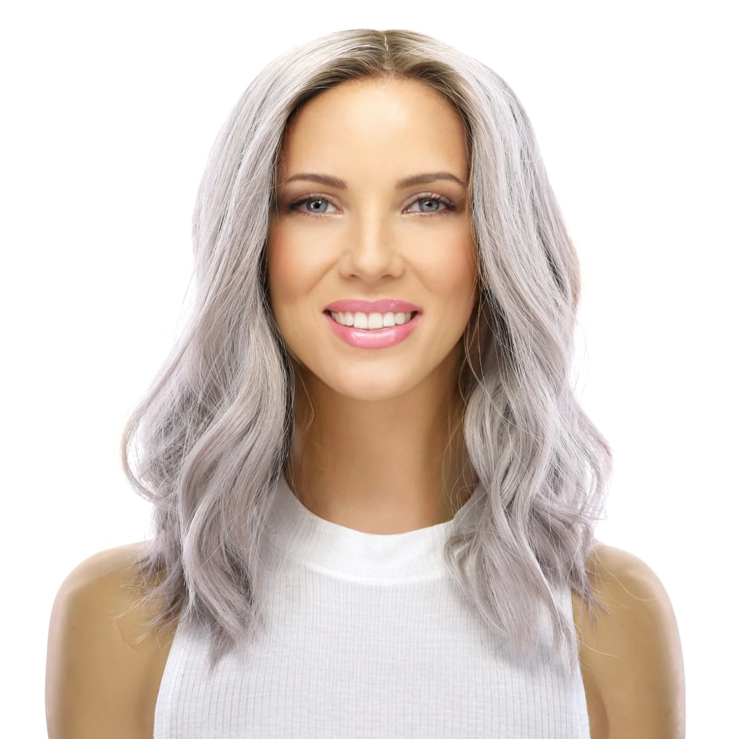 16" Ponytail Silk Part Wig Silver Smoke - Image 2