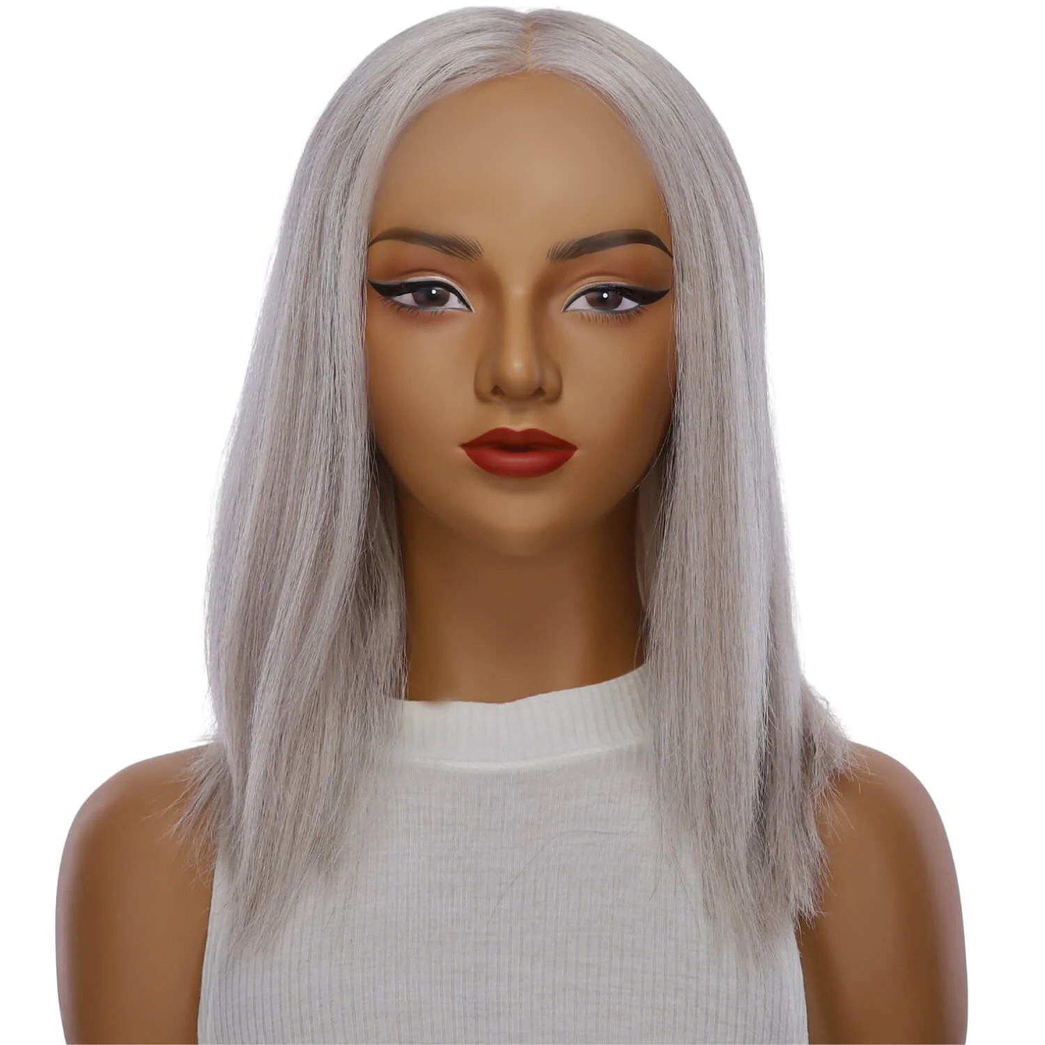 16" Ponytail Silk Part Wig Snow Grey - Image 2