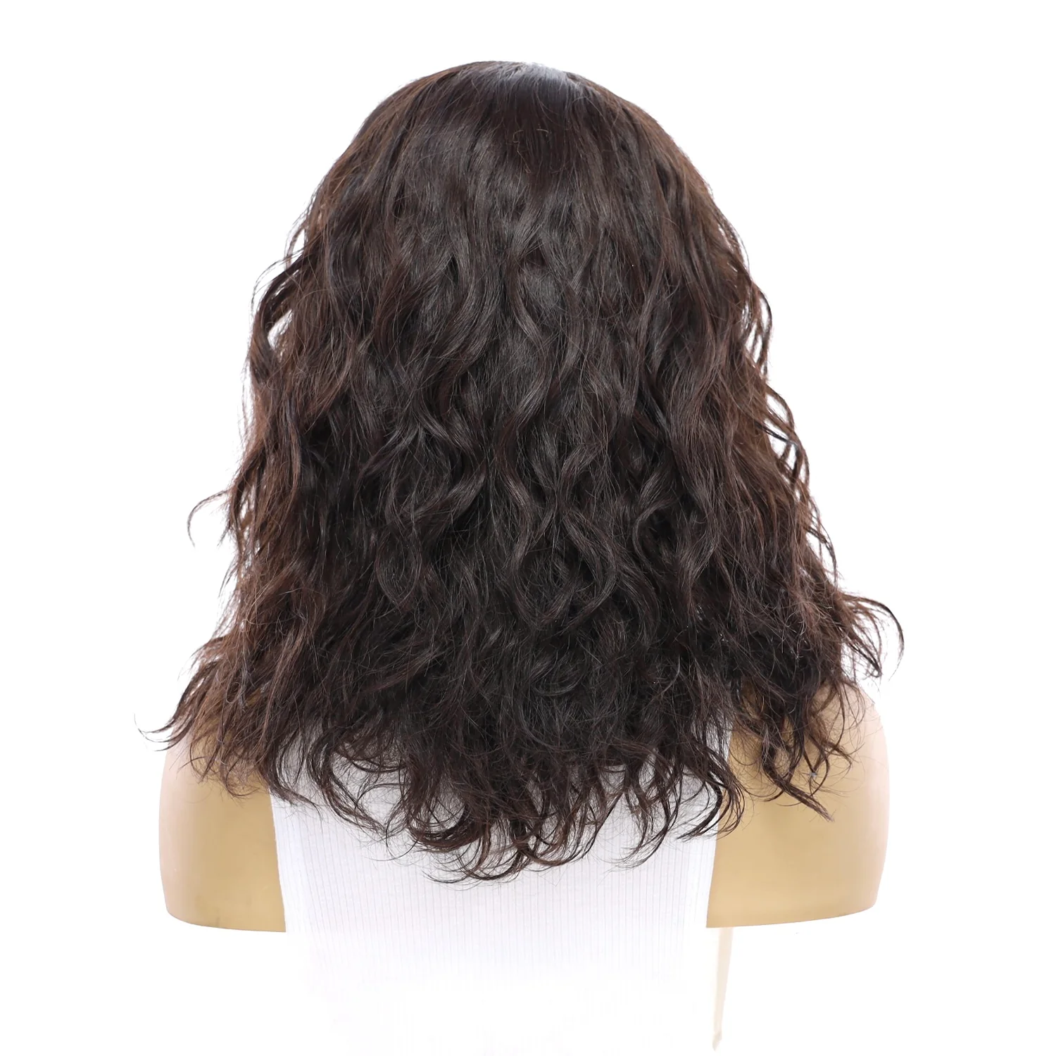 16" Ponytail Silk Part Wig Soft Black Wavy - Image 3