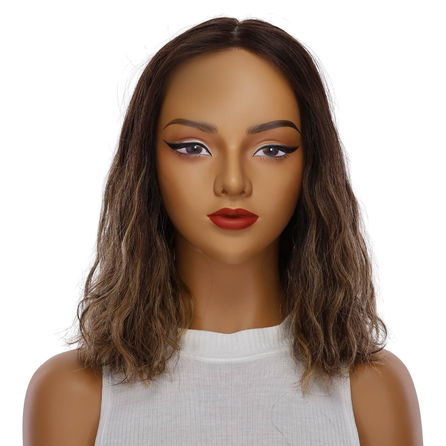 16" Princess Silk Top Wig Dark Brown Balayage Wavy - Image 2