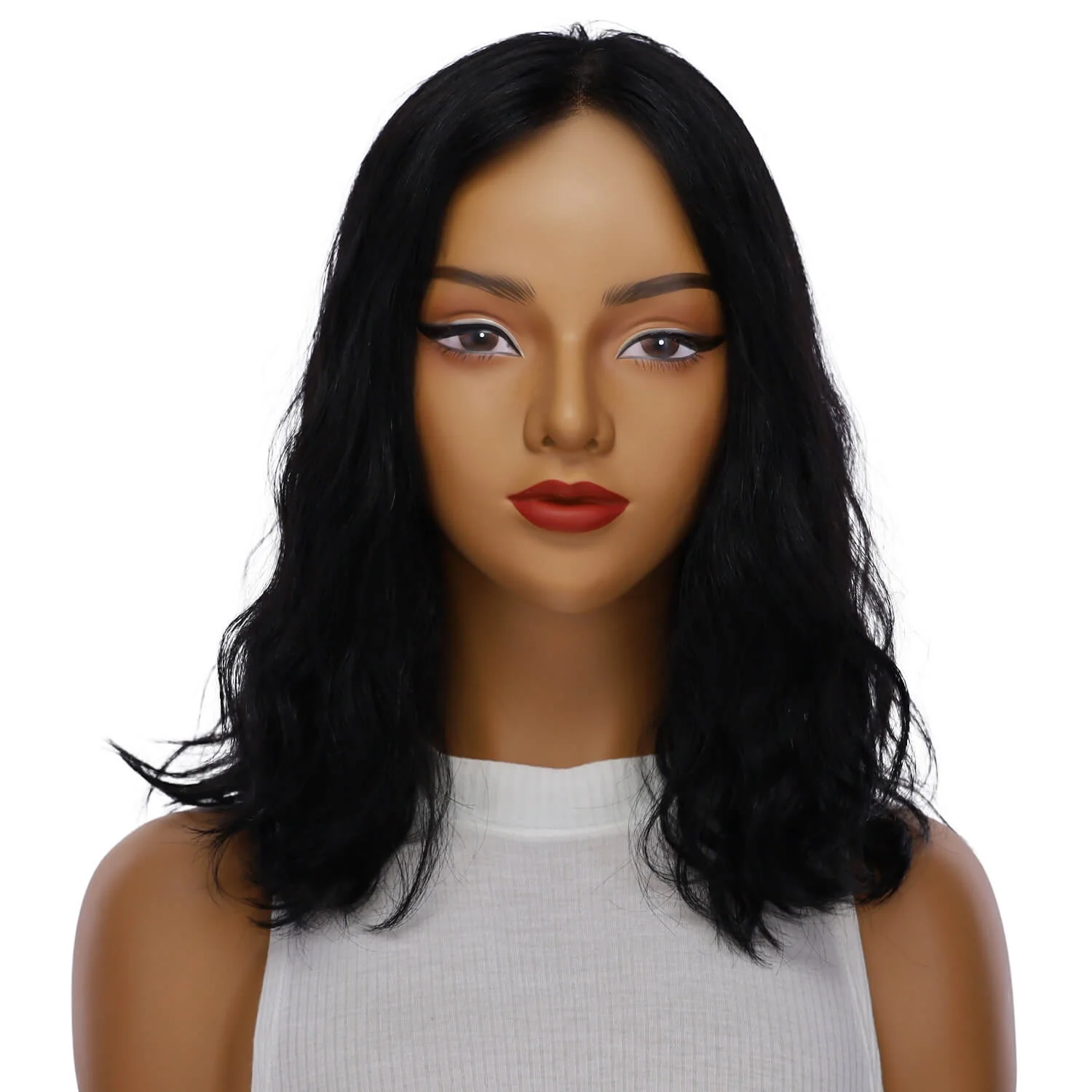 16" Princess Silk Top Wig Jet Black Wavy - Image 2