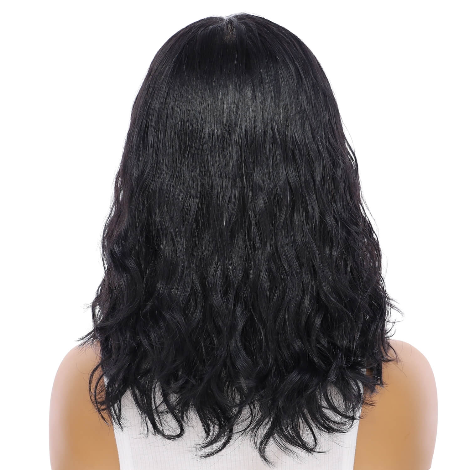 16" Princess Silk Top Wig Jet Black Wavy - Image 3