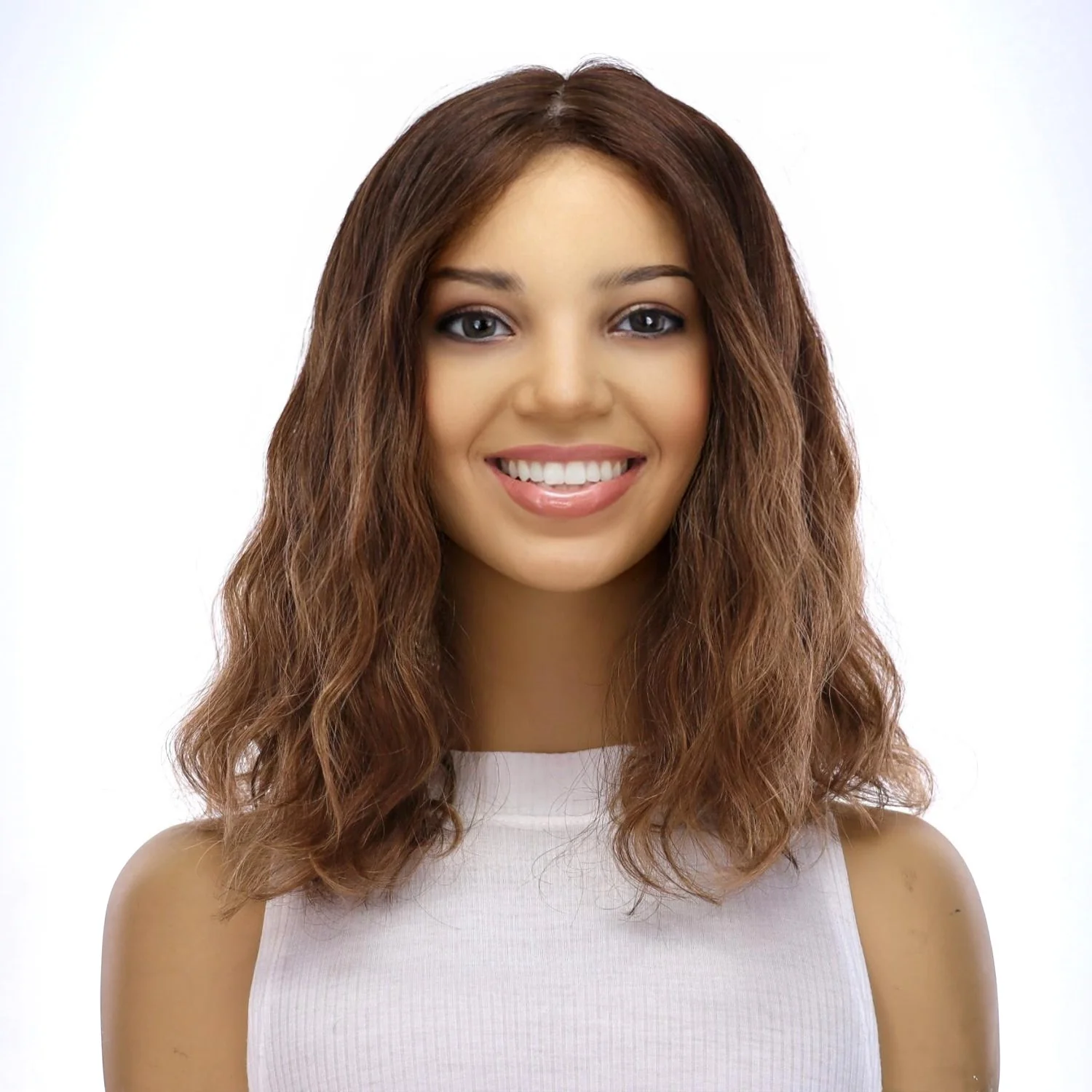 16" Princess Silk Top Wig Medium Brown Balayage Wavy - Image 2