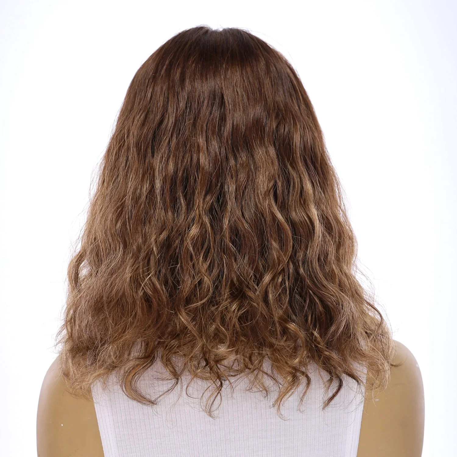 16" Princess Silk Top Wig Medium Brown Balayage Wavy - Image 3