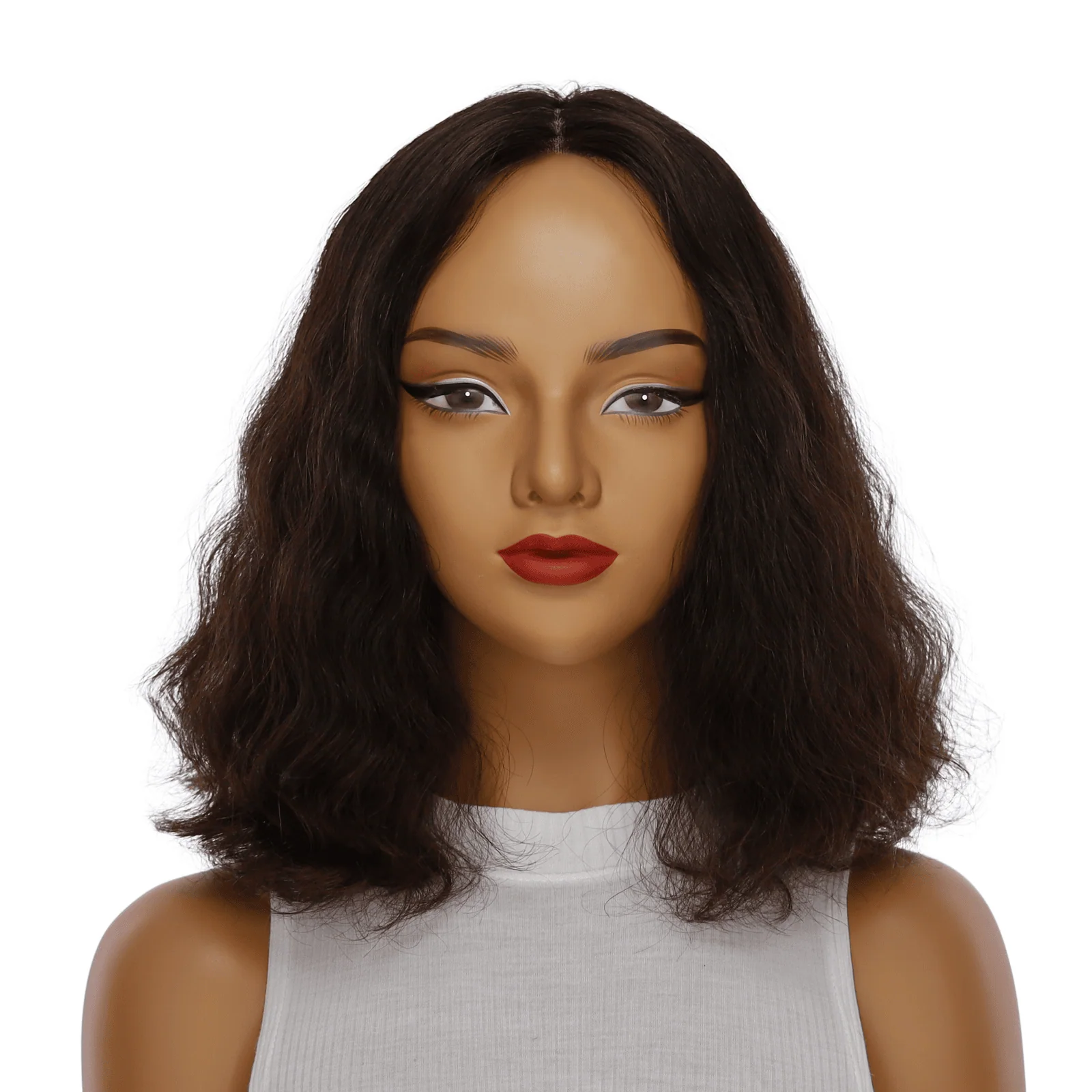 16" Princess Silk Top Wig Soft Black Wavy - Image 2