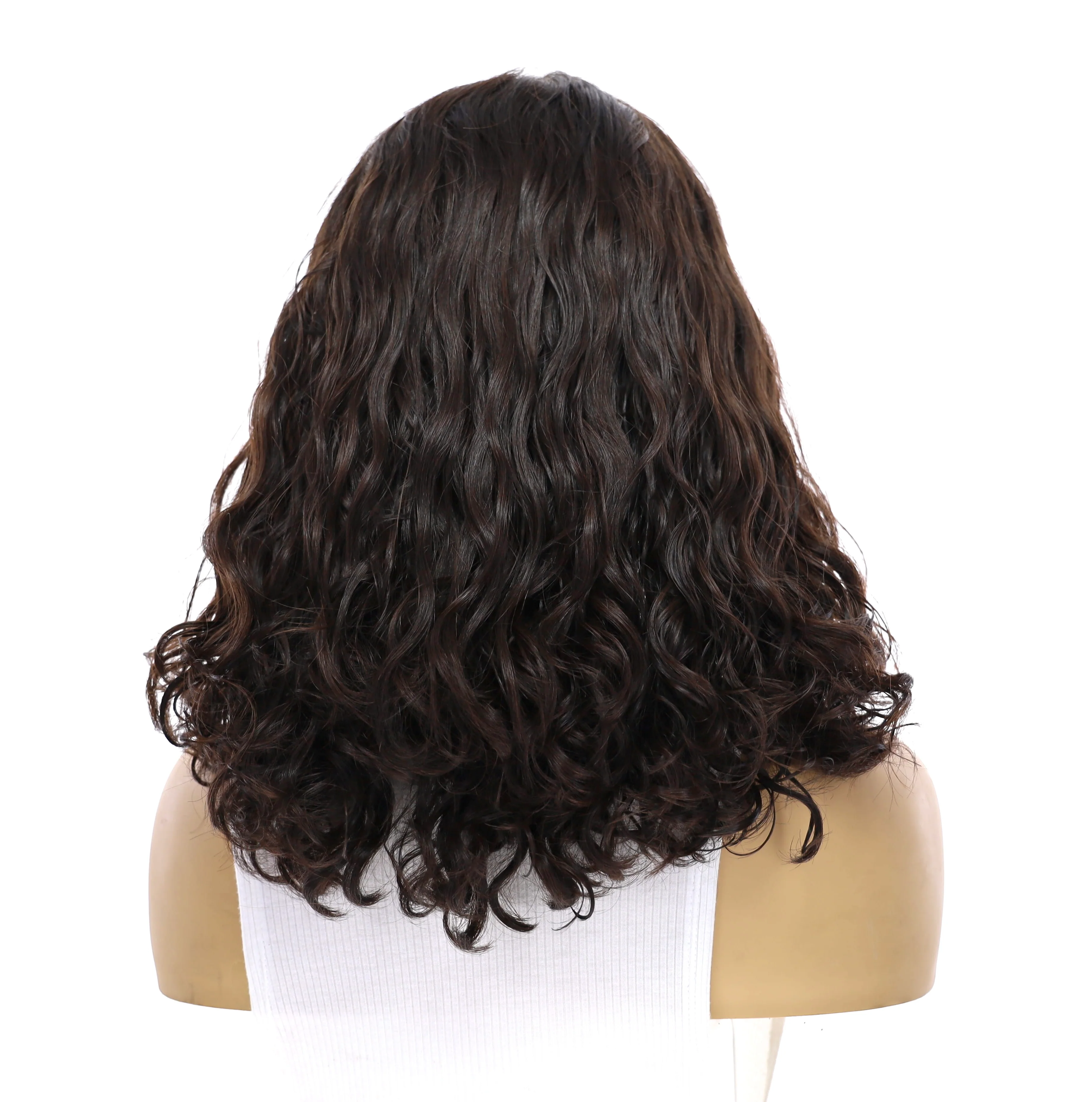 16" Secret Lace Top Wig #2 Neutral Dark Brown Wavy - Image 3