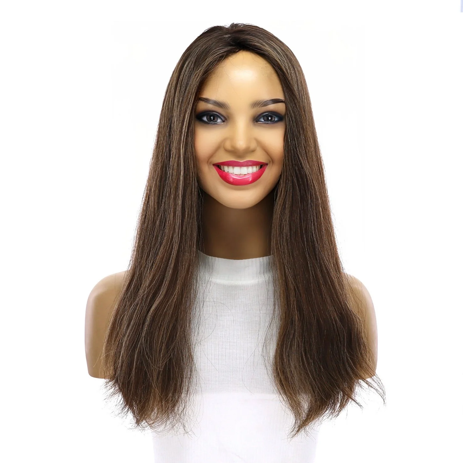 18" Emerald Silk Top Topper Dark Brown w/ Highlights Slightly Wavy - Image 2