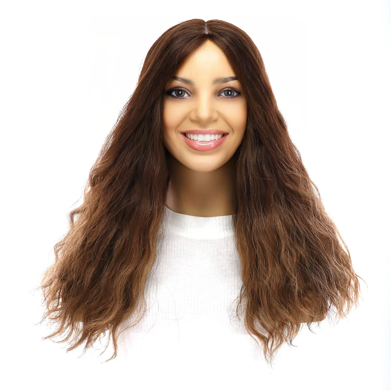 18" Emerald Silk Top Topper Medium Brown Balayage Wavy - Image 2