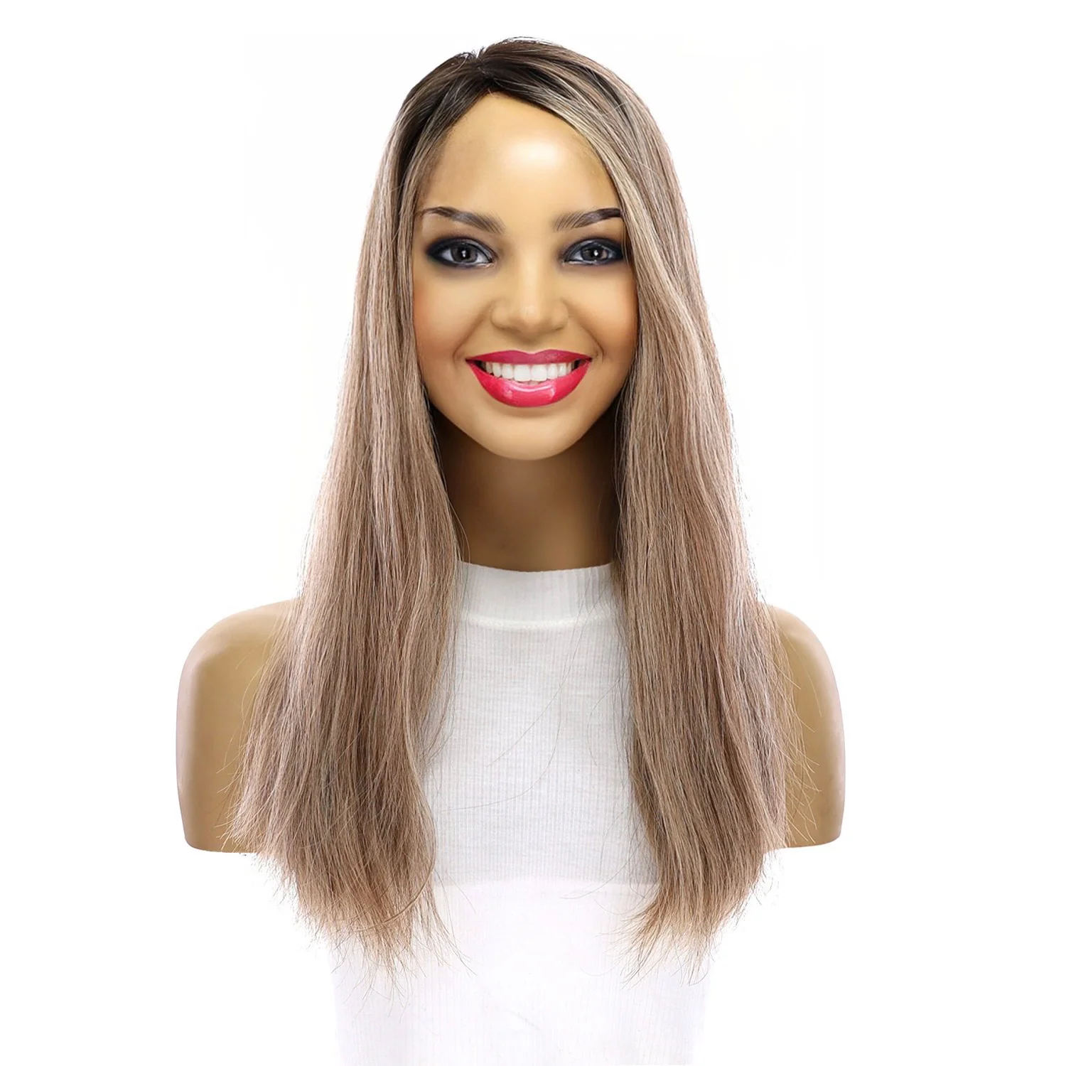 18" Emerald Silk Top Topper Medium Brown w/ Highlights Slightly Wavy - Image 2