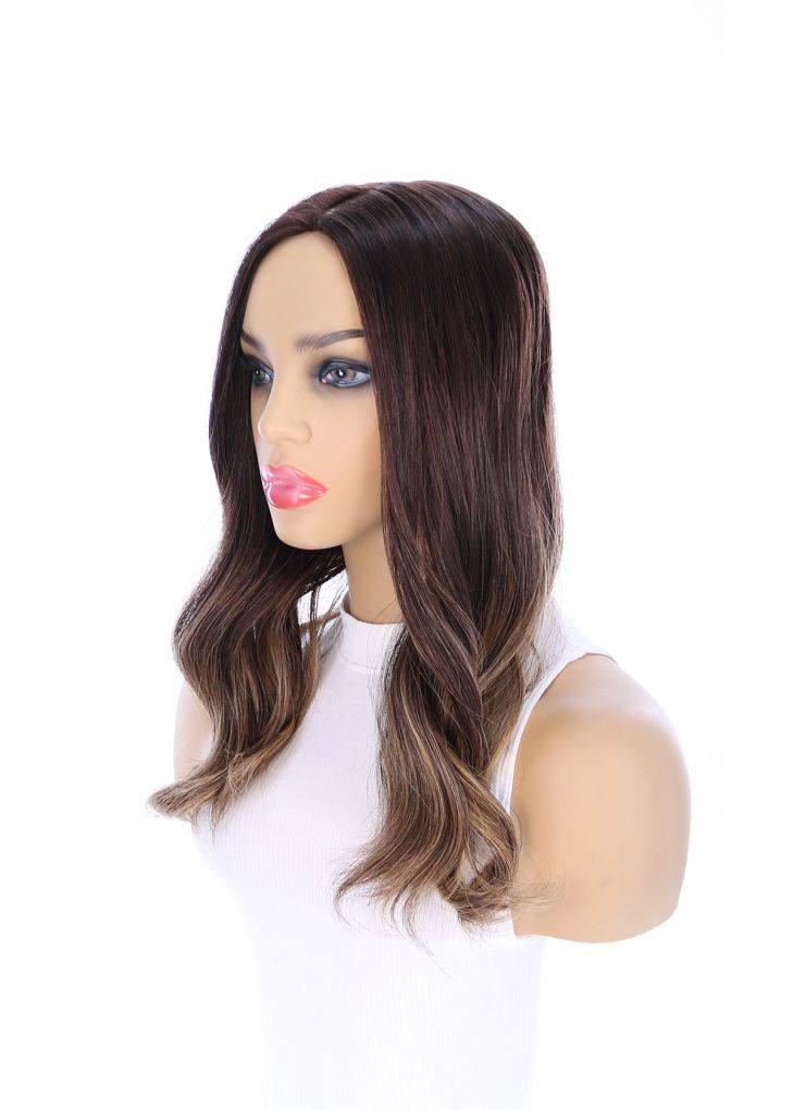 18" Emerald Silk Top Topper Dark Brown Balayage - Image 4
