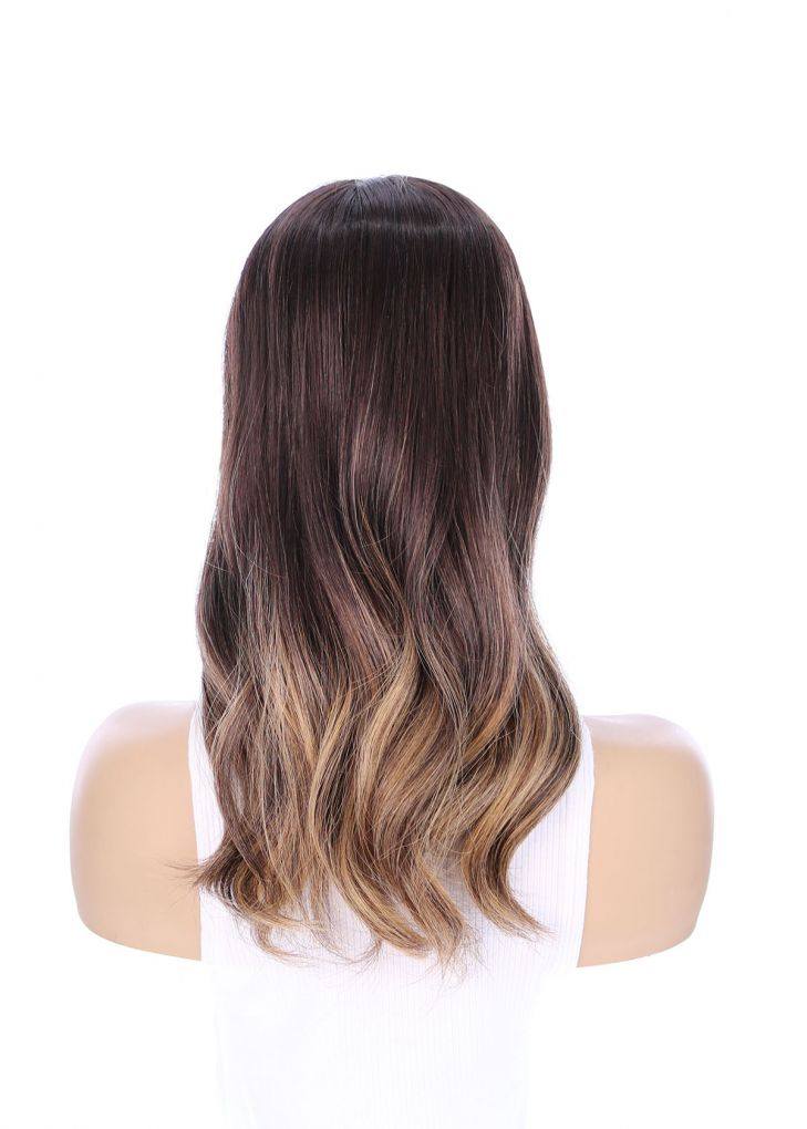 18" Emerald Silk Top Topper Dark Brown Balayage - Image 5