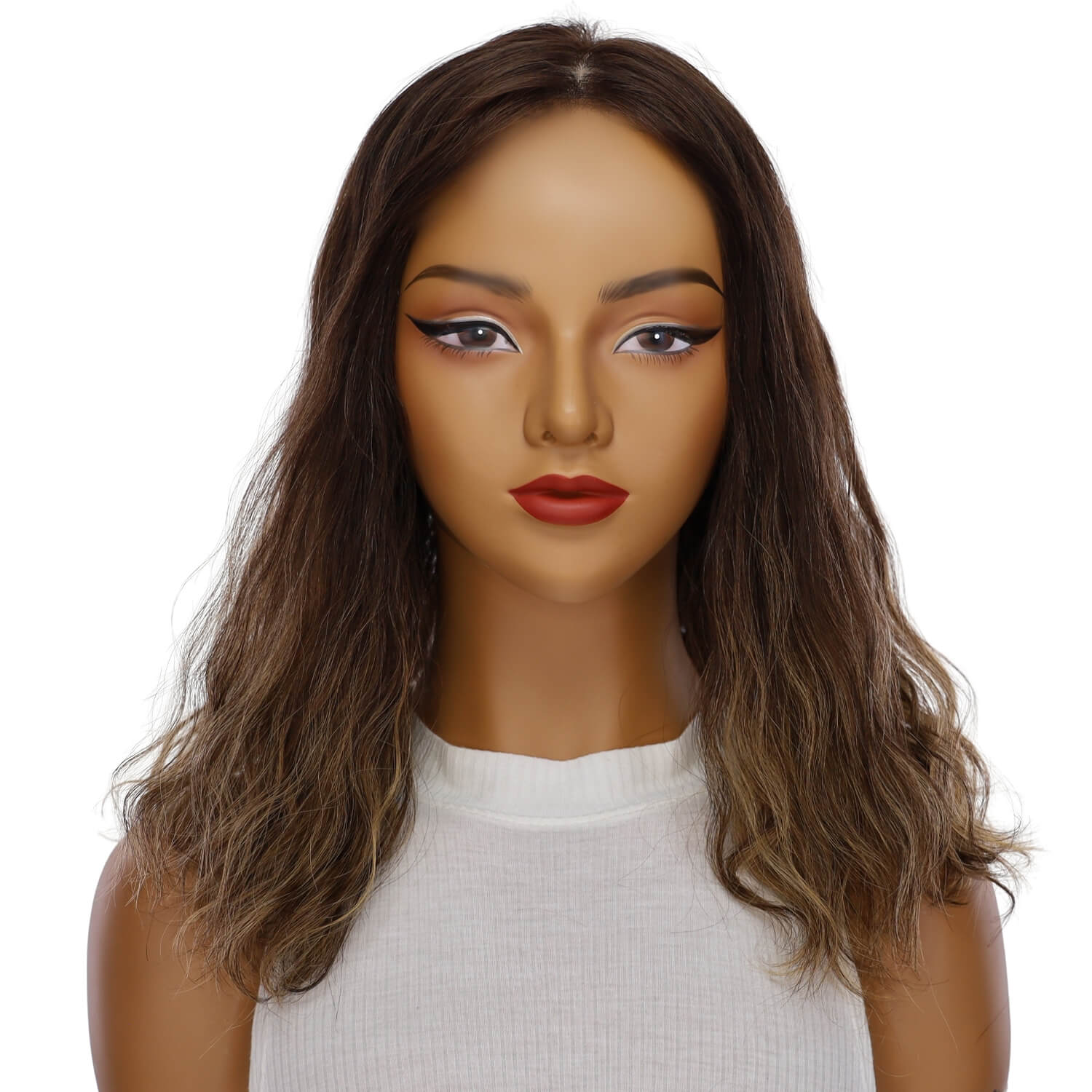 18" Princess Silk Top Wig Dark Brown Balayage Wavy - Image 2