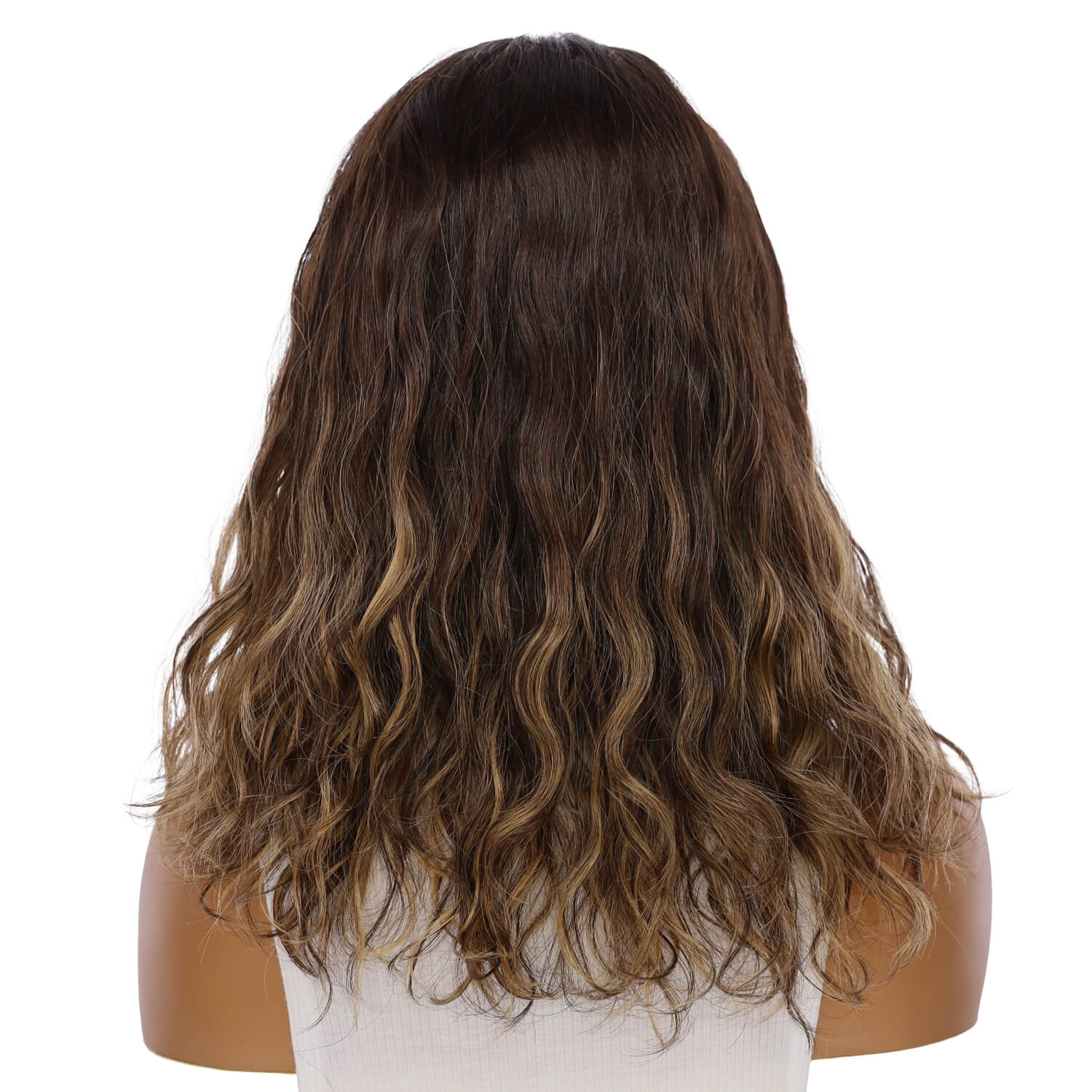 18" Princess Silk Top Wig Dark Brown Balayage Wavy - Image 3
