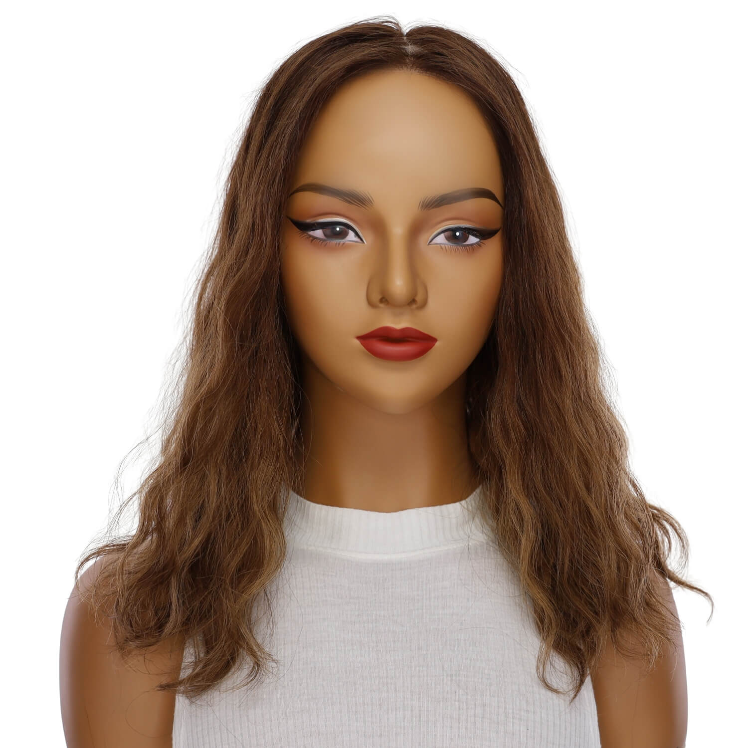 18" Princess Silk Top Wig Medium Brown Balayage Wavy - Image 2