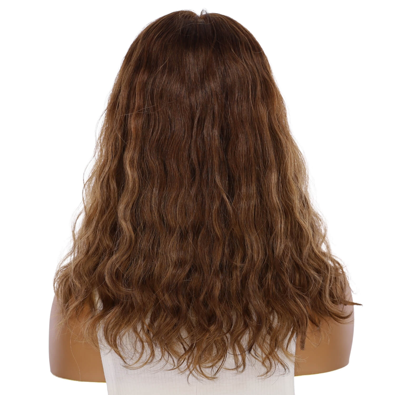18" Princess Silk Top Wig Medium Brown Balayage Wavy - Image 3