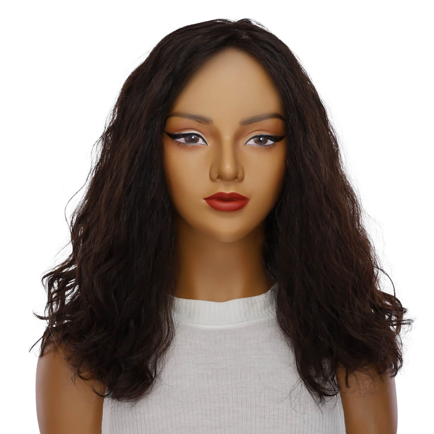 18" Princess Silk Top Wig Soft Black Wavy - Image 2