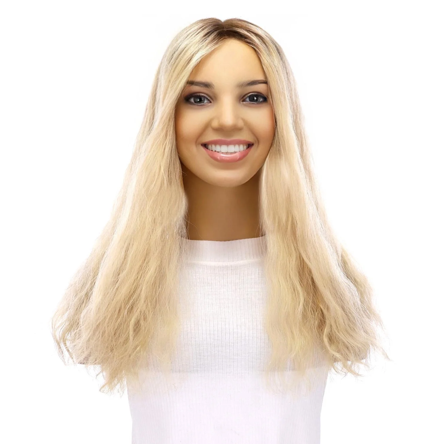 18" Topaz Lace Top Topper Beige Blonde Wavy - Image 2