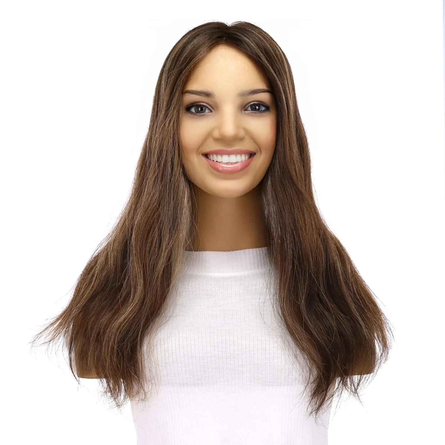 18" Topaz Lace Top Topper Dark Brown w/ Highlights Slightly Wavy - Image 2