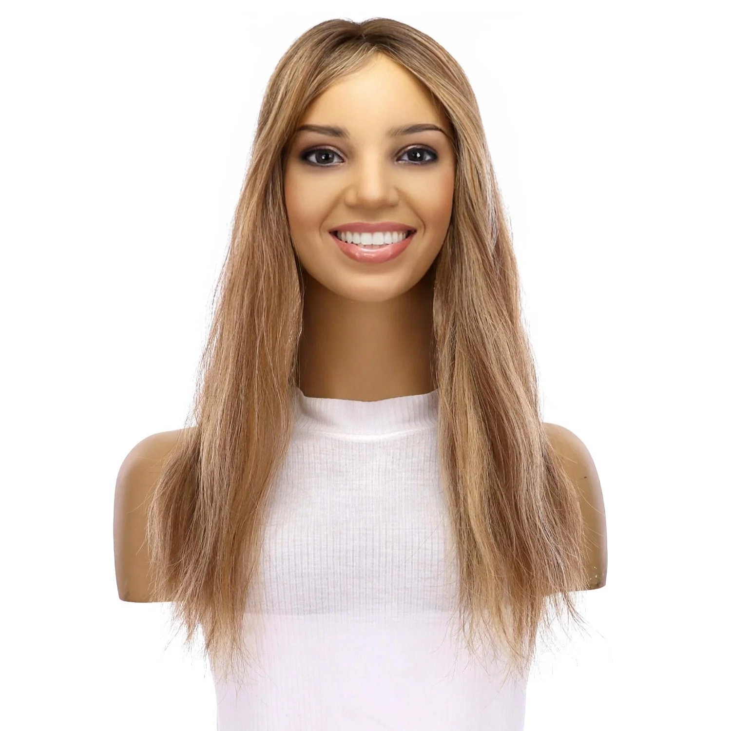 18" Topaz Lace Top Topper Medium Blonde w/ Highlights Slightly Wavy - Image 2