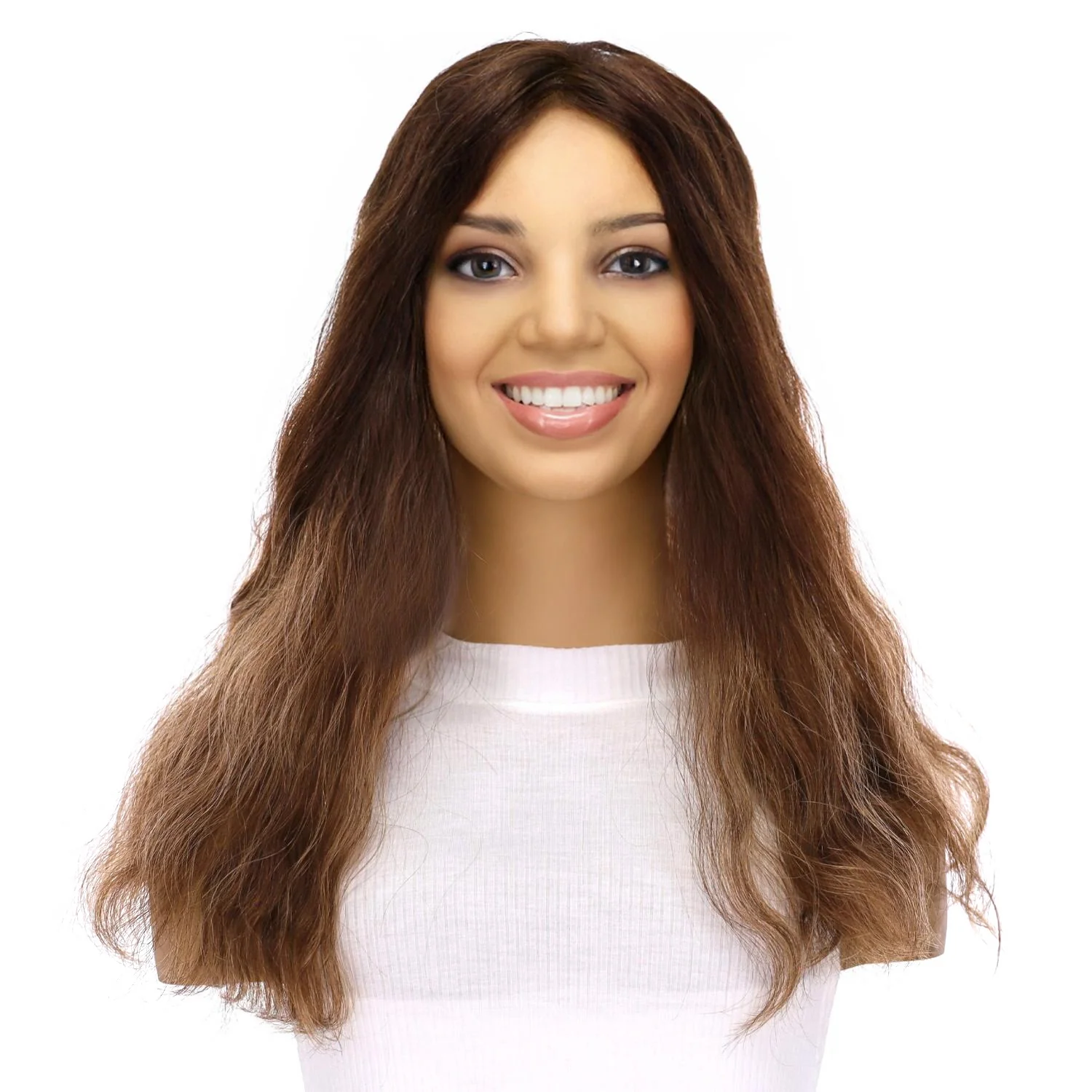 18" Topaz Lace Top Topper Medium Brown Balayage Wavy - Image 2