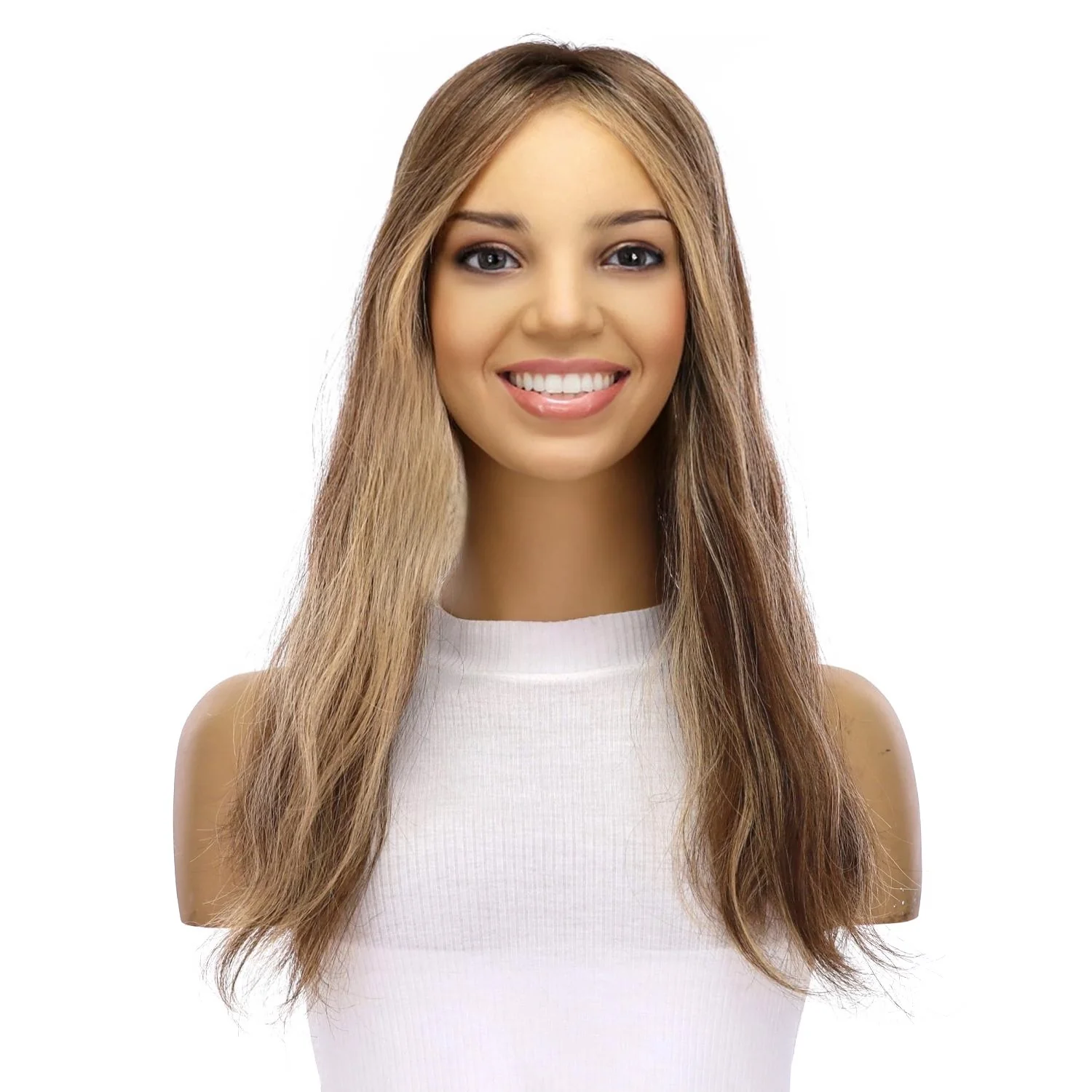 18" Topaz Lace Top Topper Medium Brown w/ Highlights Slightly Wavy - Image 2