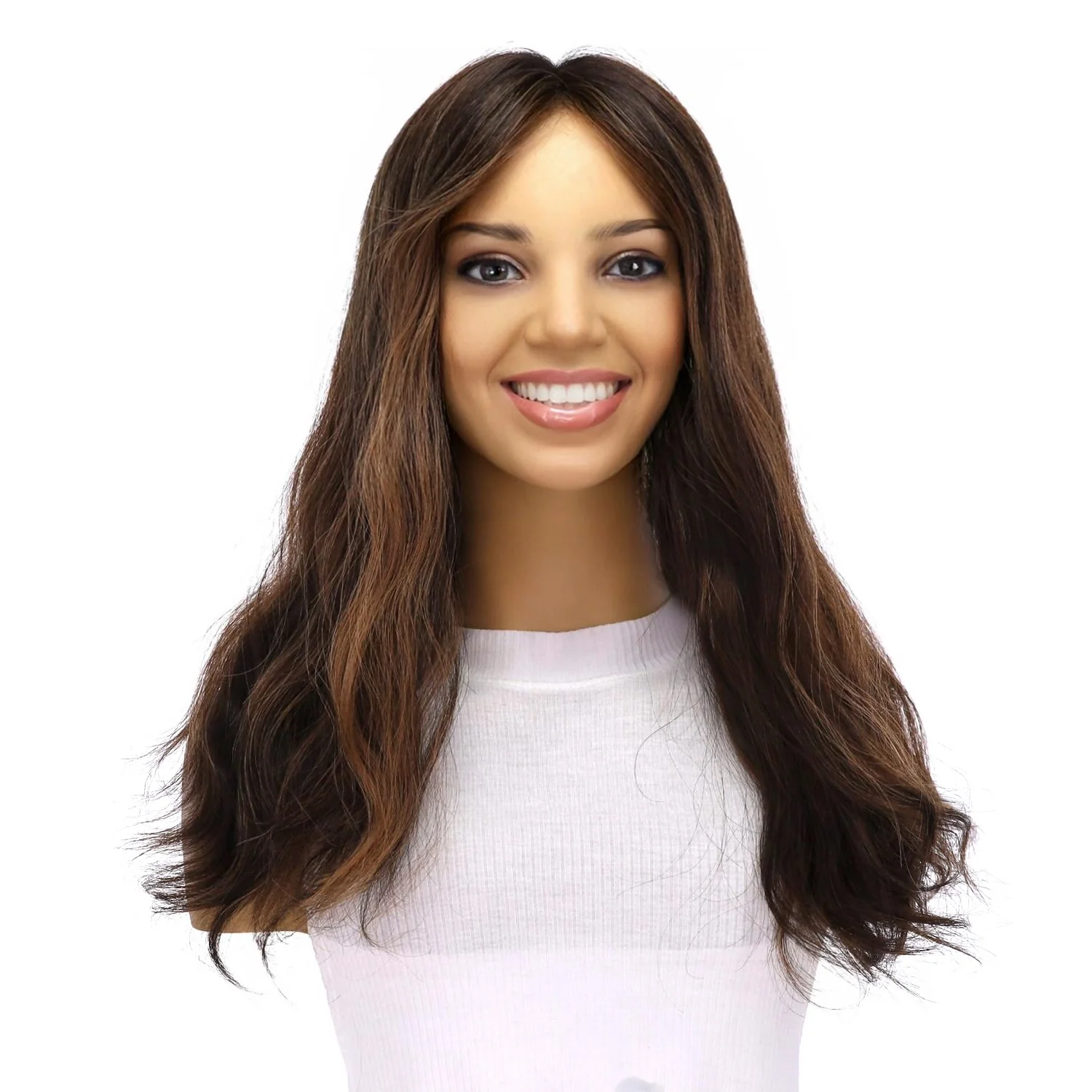 18" Topaz Lace Top Topper Soft Black w/ Highlights Slightly Wavy - Image 3
