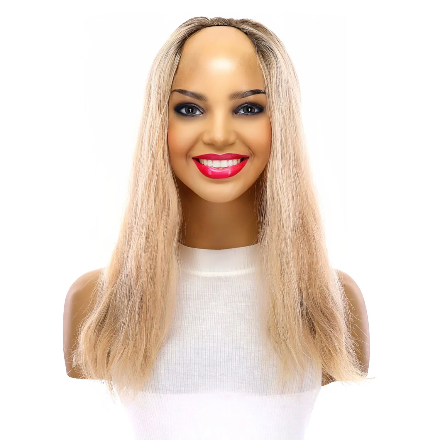 18" U-Shape Topper Beige Blonde Wavy - Image 2