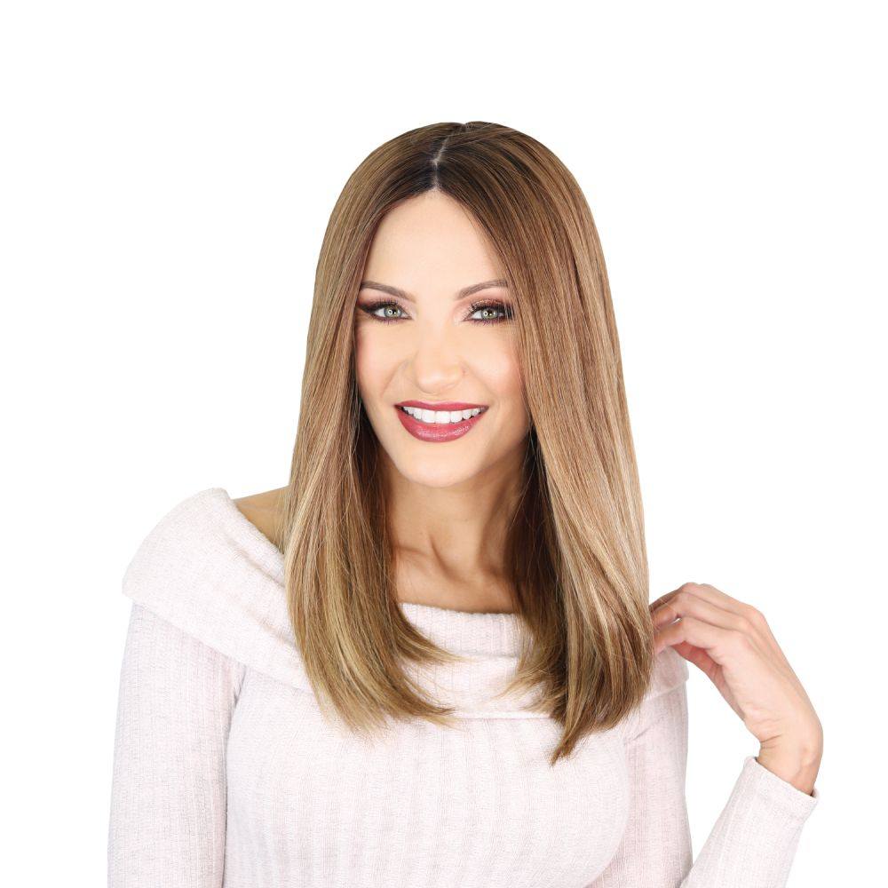 19" Nicole Silk Top Wig Light Brown Babylight w/ Partial Rooting - Image 2