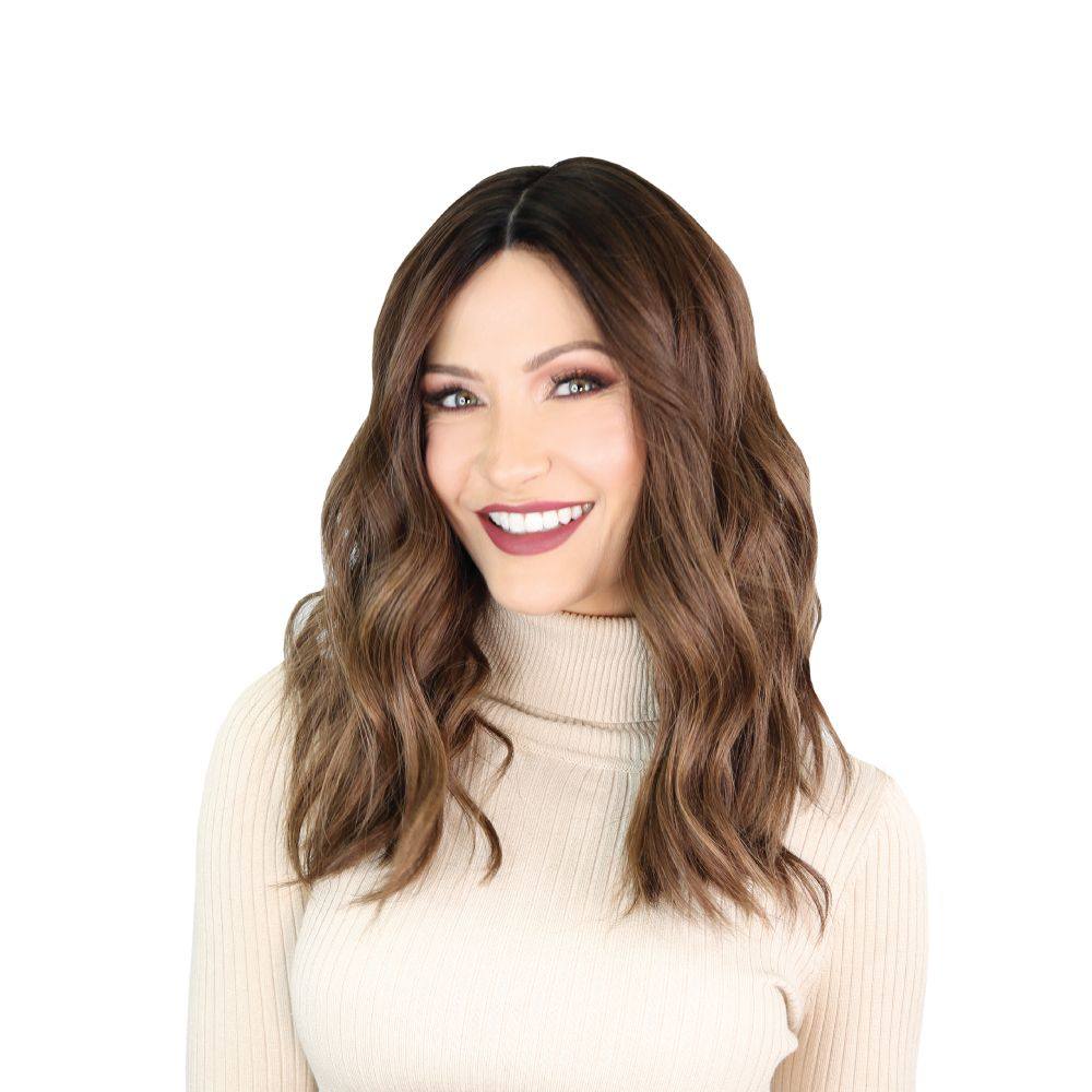 19" Nicole Silk Top Wig Medium Brown Babylight w/ Full Rooting - Image 2