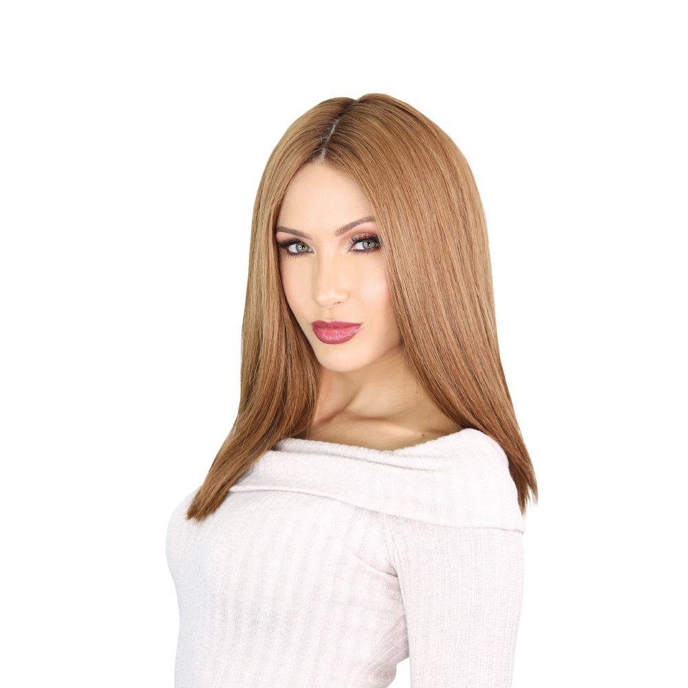 19" Nicole Silk Top Wig Strawberry Blonde w/ Rooting - Image 2