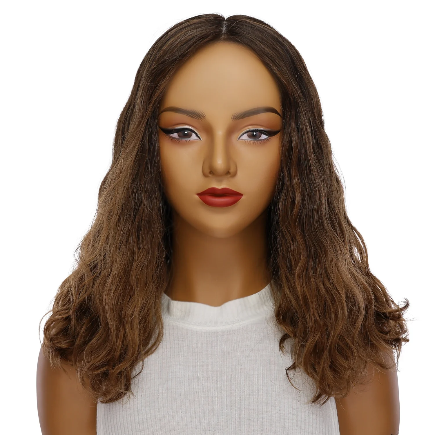 19" Nicole Silk Top Wig Dark Brown Ombre Wavy - Image 2