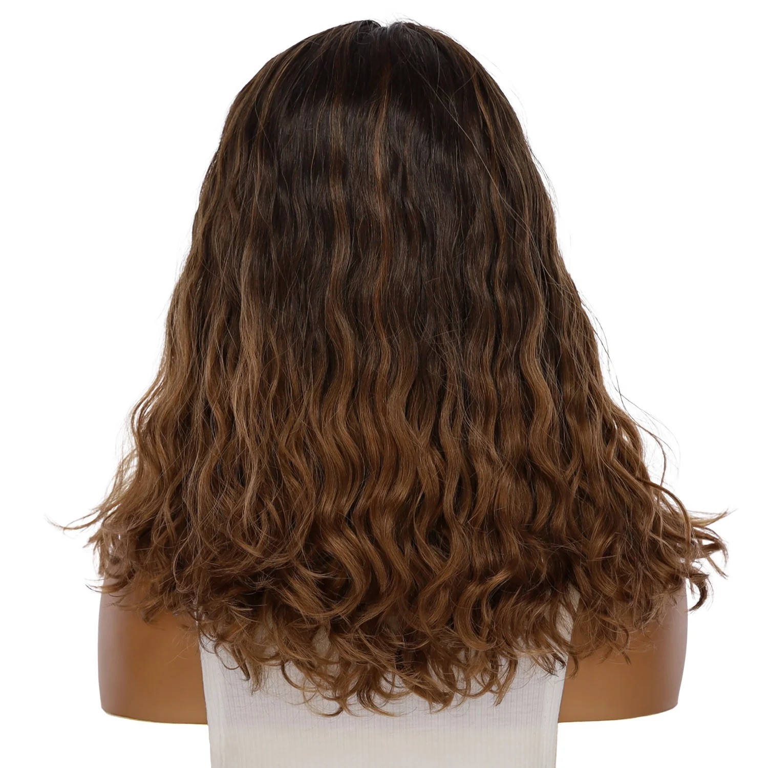 19" Nicole Silk Top Wig Dark Brown Ombre Wavy - Image 3